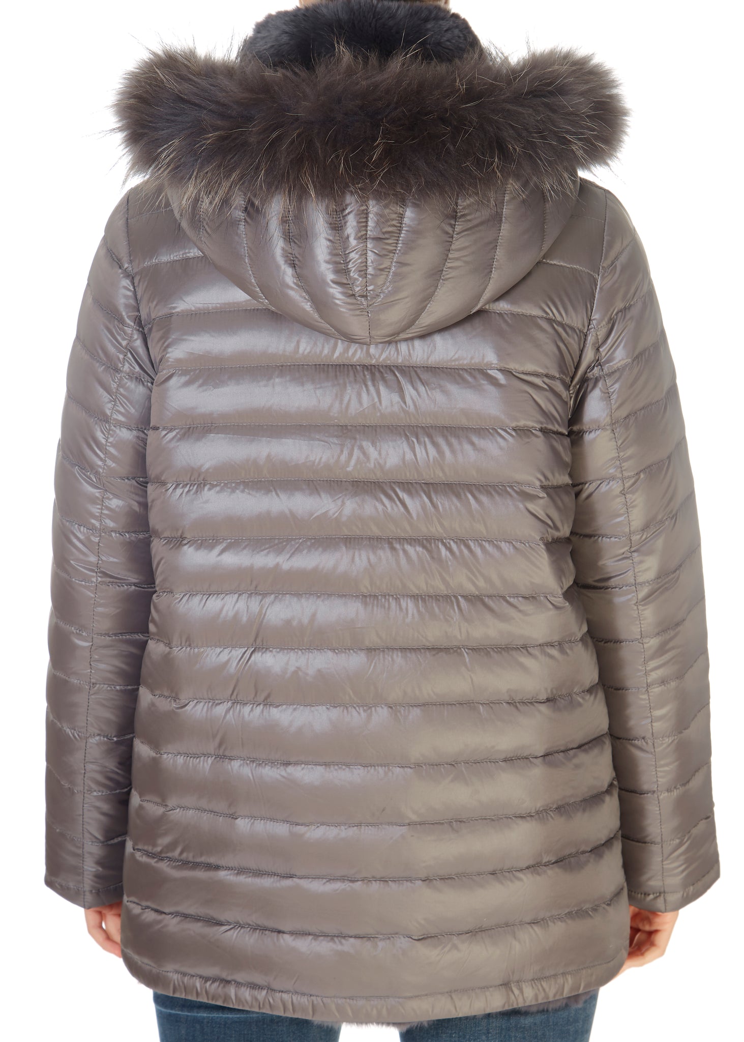 Short Grey Rex Rabbit Reversible Puffer - Jessimara