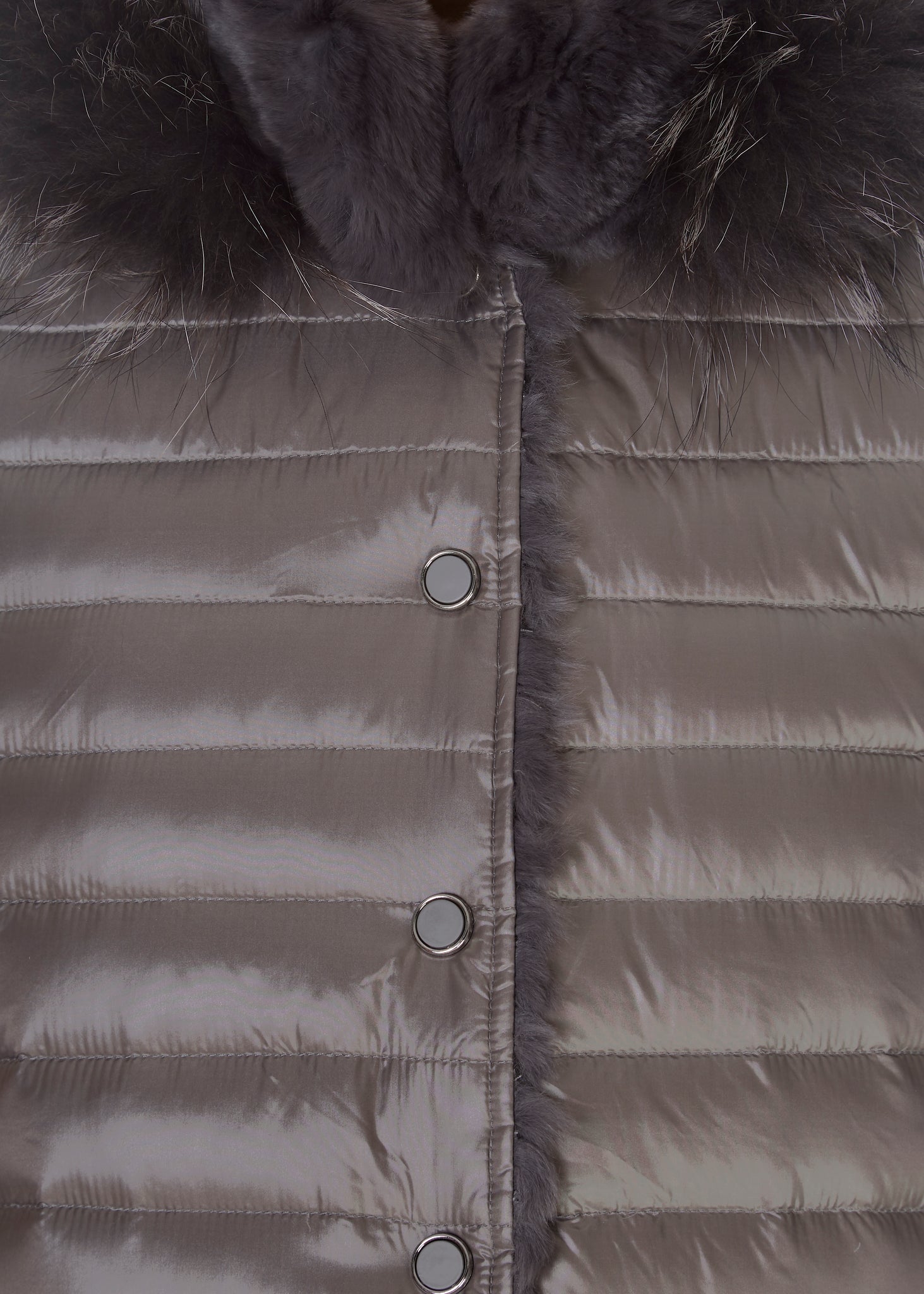 Short Grey Rex Rabbit Reversible Puffer - Jessimara