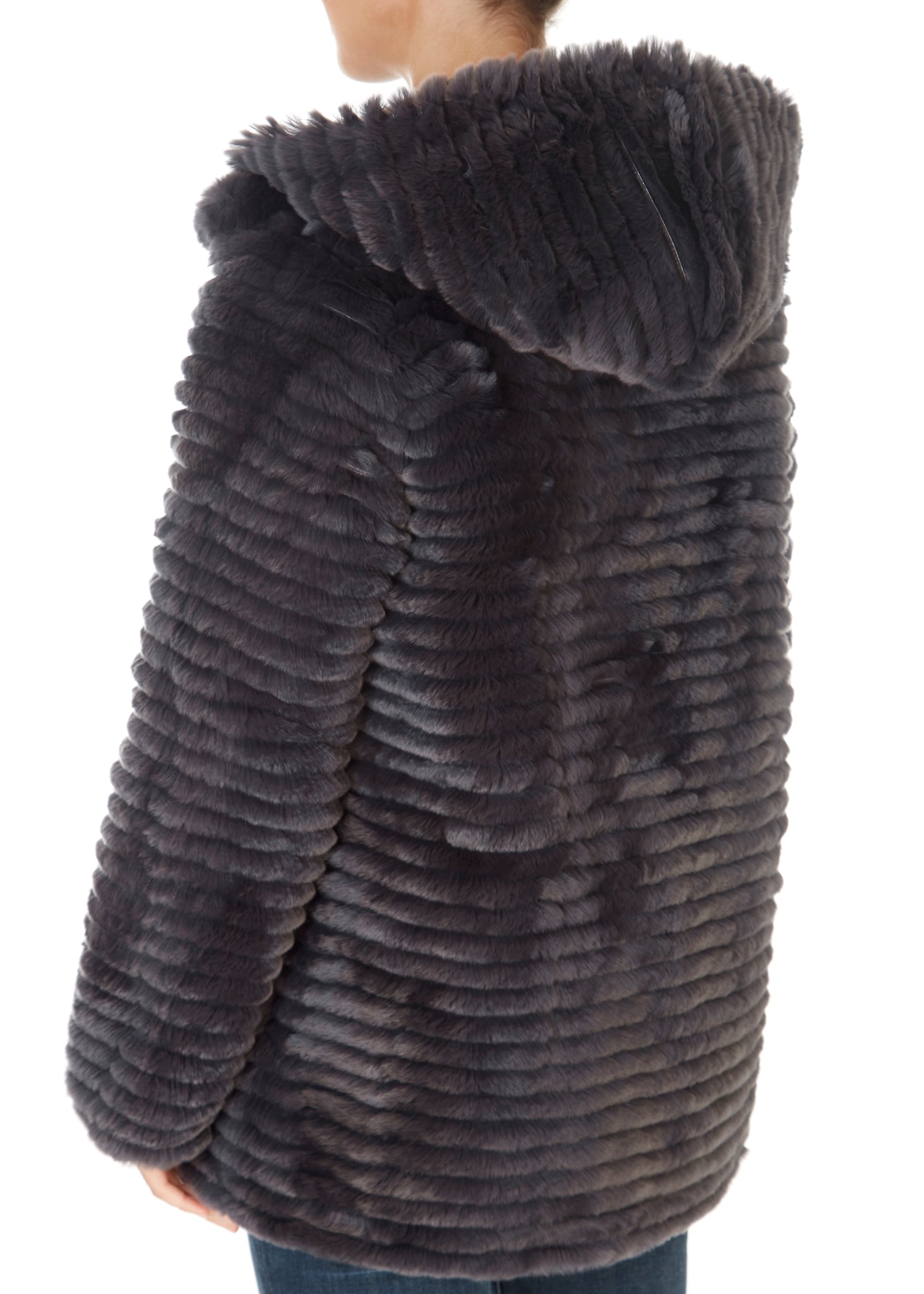 Short Grey Rex Rabbit Reversible Puffer - Jessimara