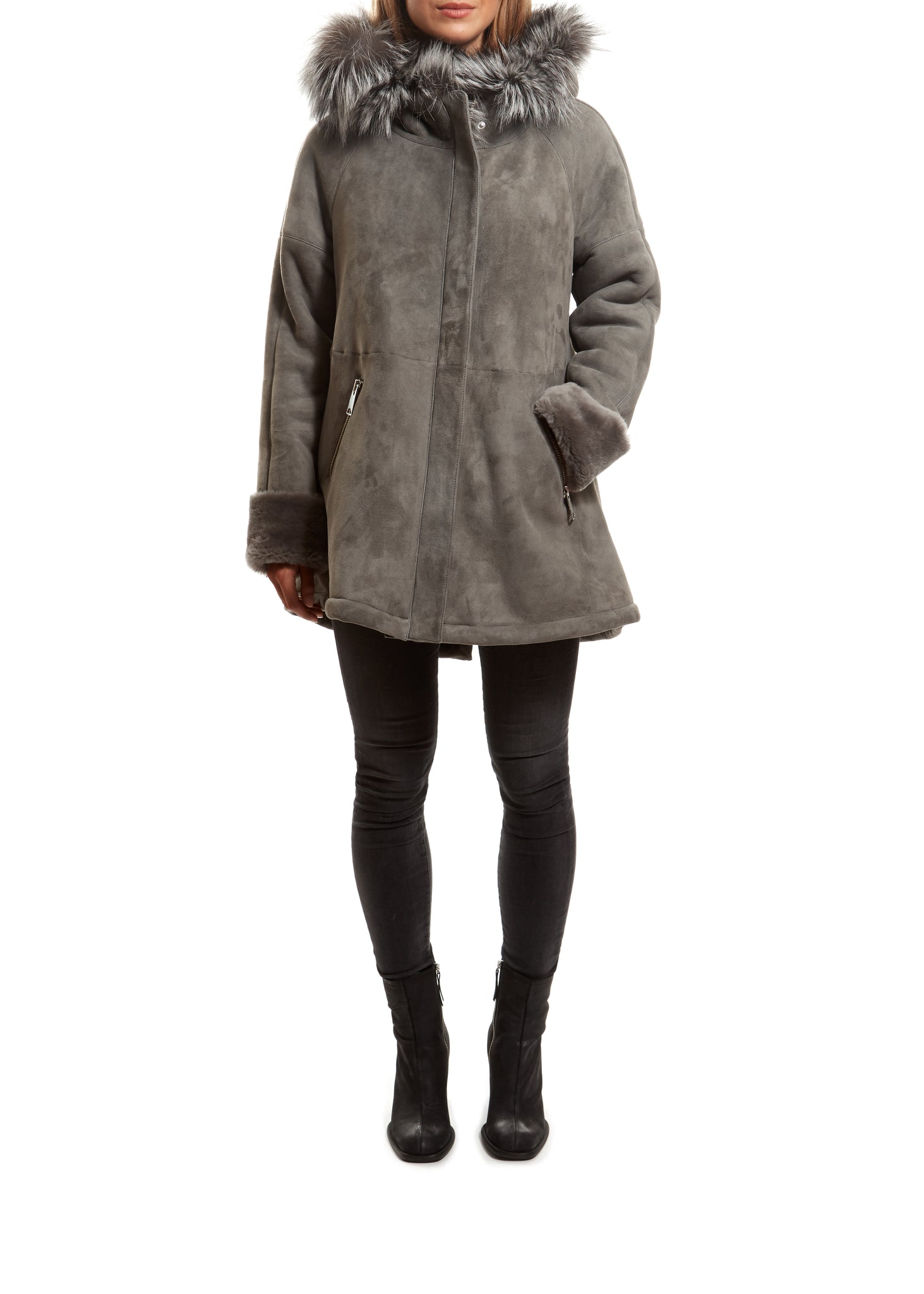 Light Grey Sheepskin Duffle Coat - Jessimara
