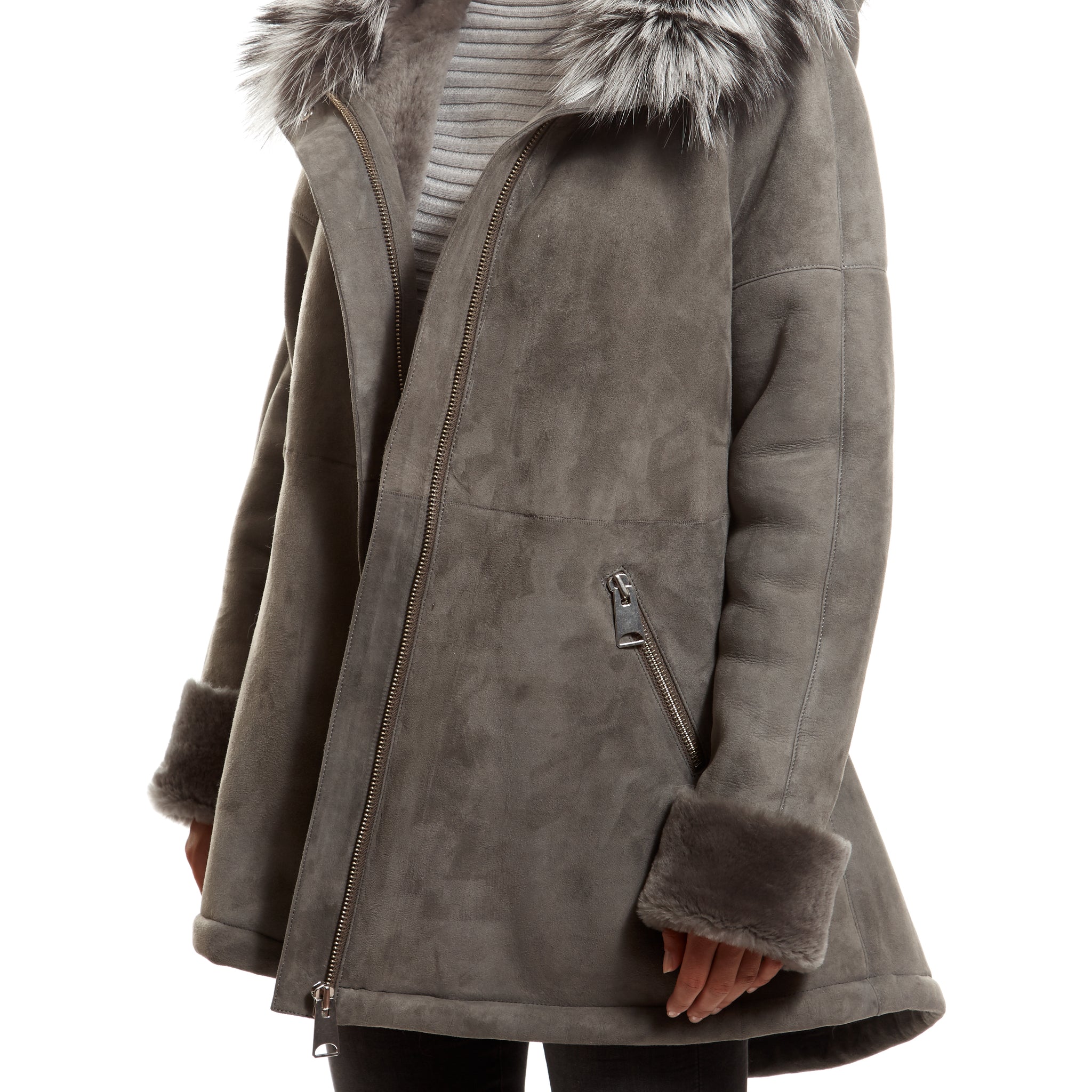 Light Grey Sheepskin Duffle Coat - Jessimara