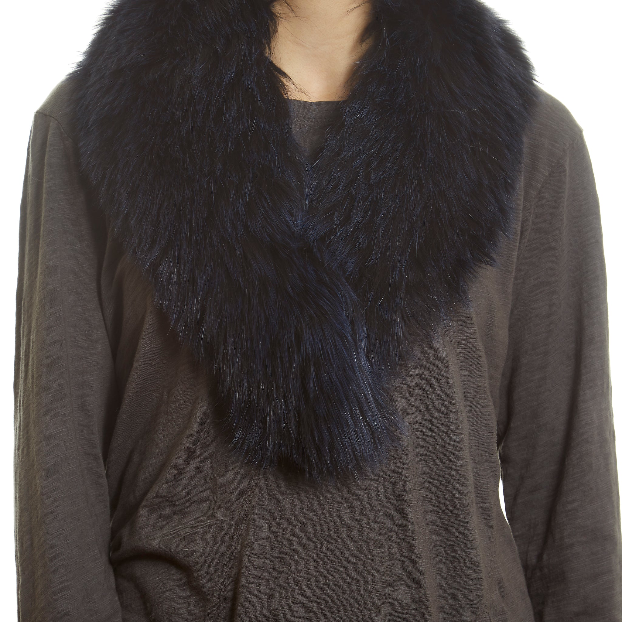 Navy Blue Genuine Fox Fur Collar - Jessimara