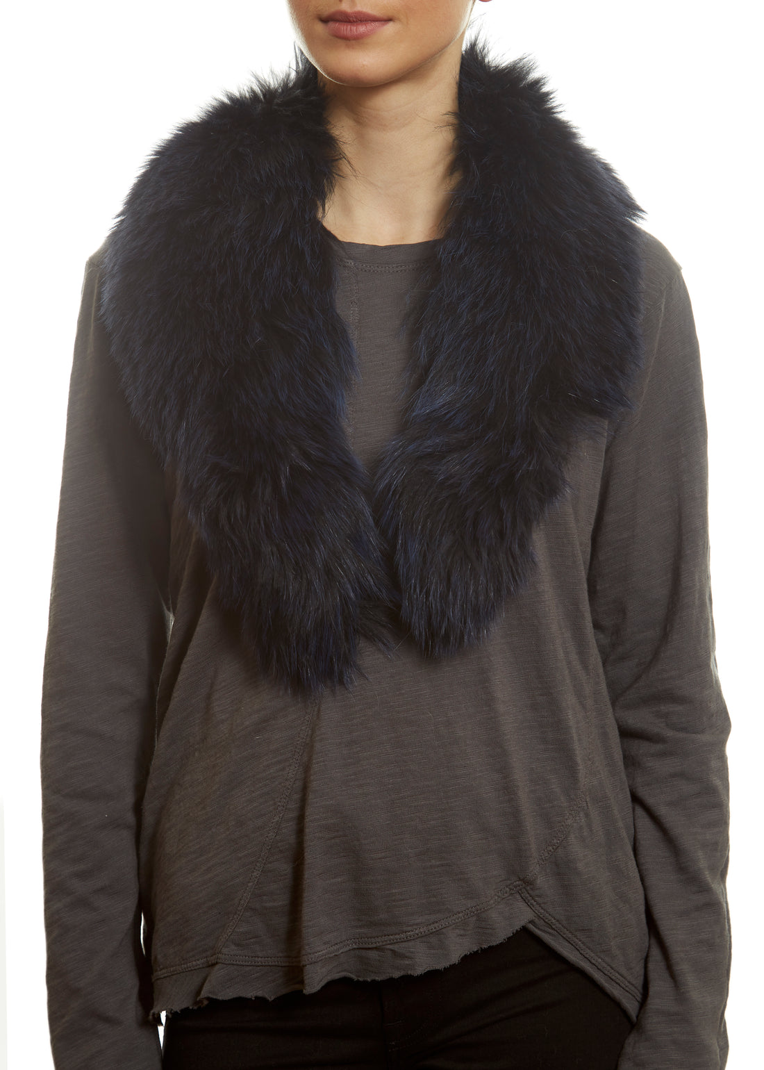 Navy Blue Genuine Fox Fur Collar - Jessimara