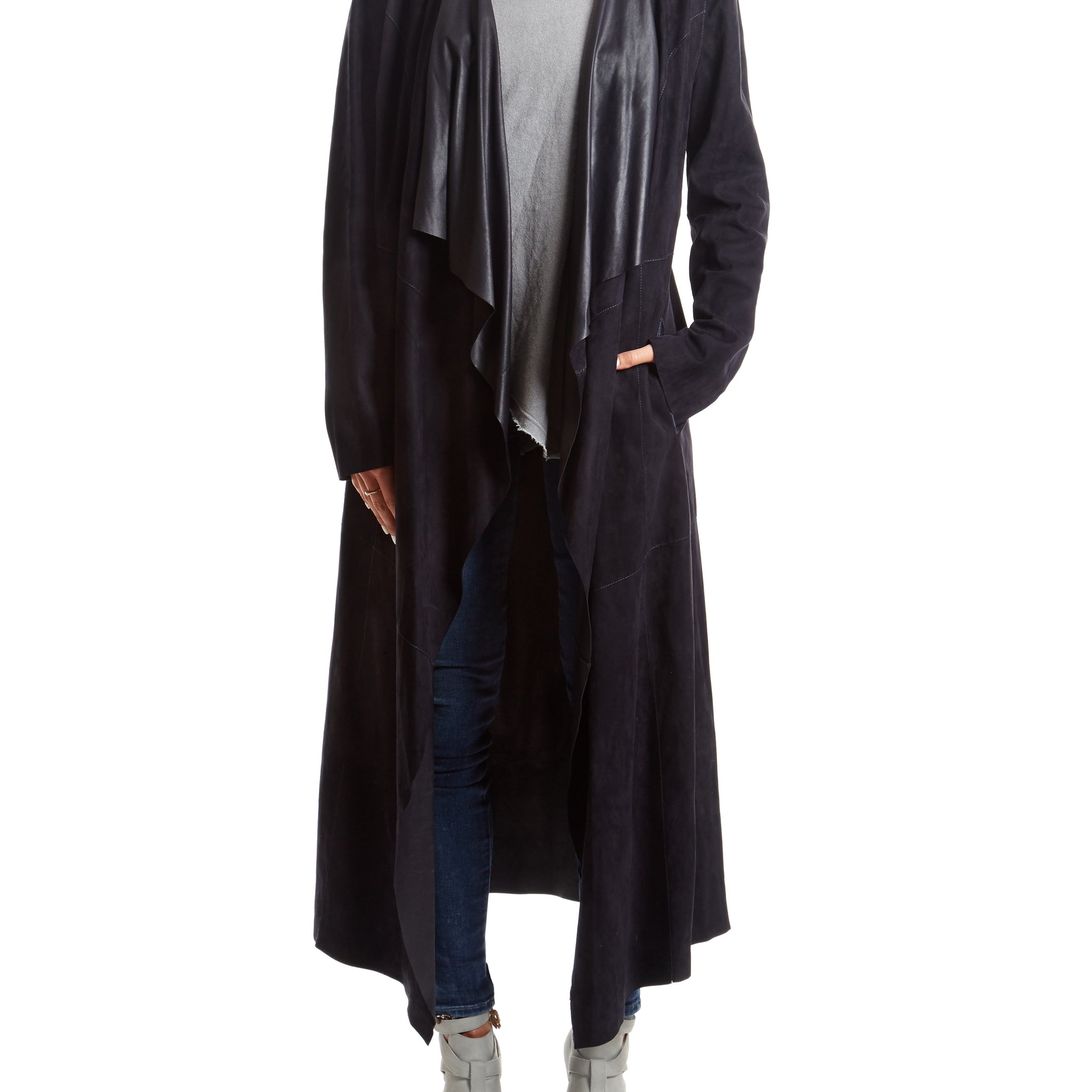 Navy Suede Long Coat - Jessimara