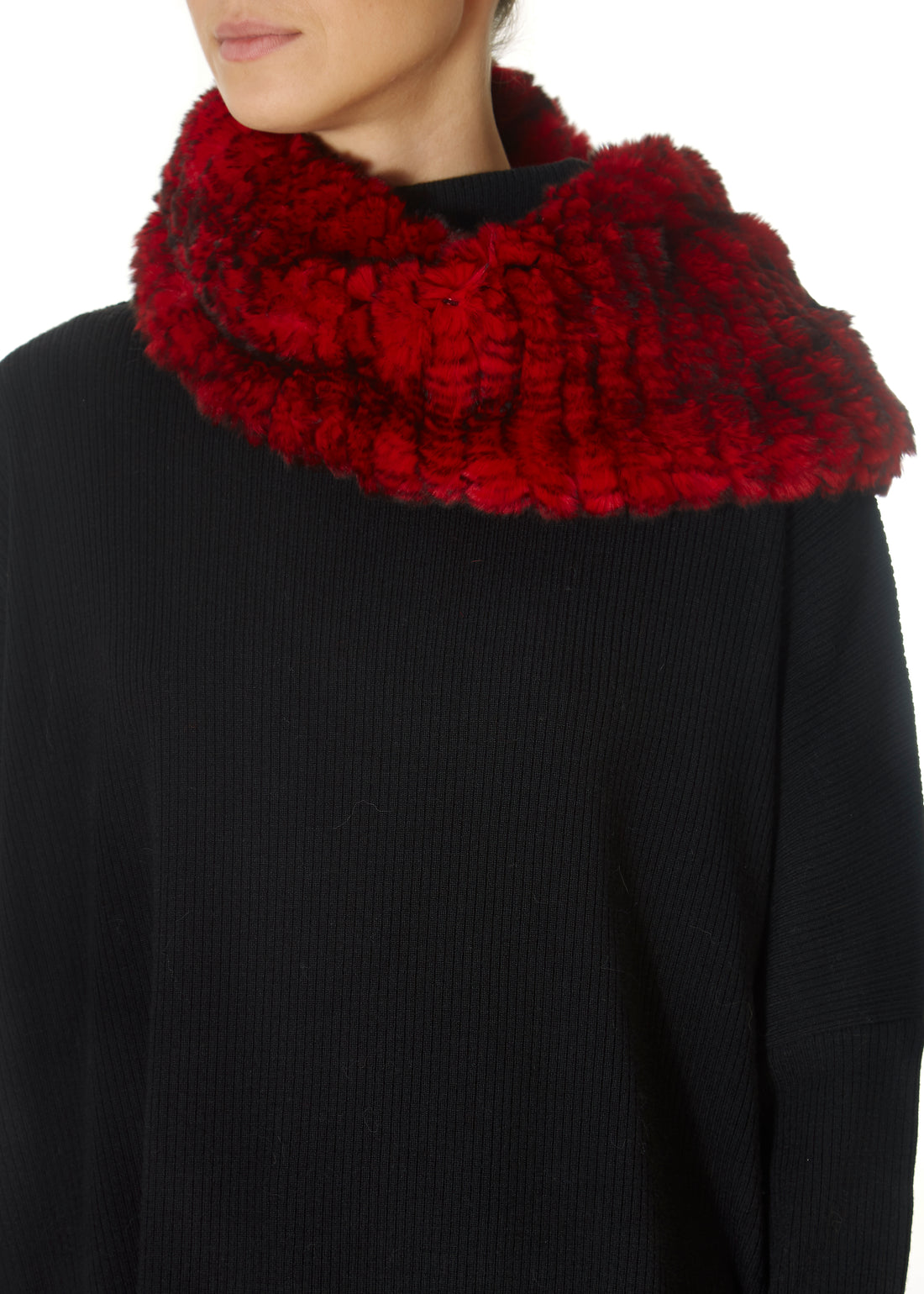 Red Snowtop Knitted Rabbit Single Snood Scarf - Jessimara