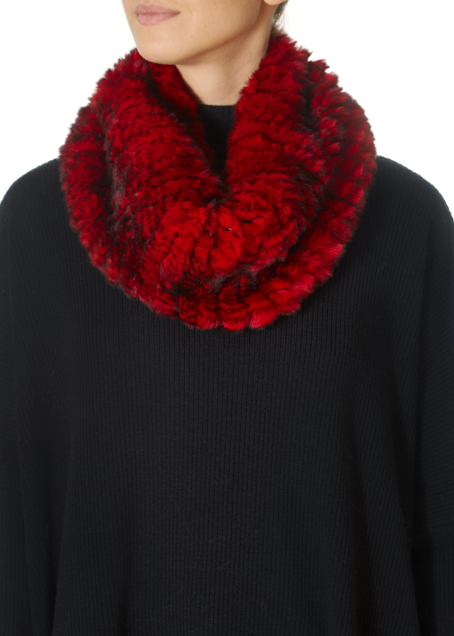 Red Snowtop Knitted Rabbit Single Snood Scarf - Jessimara