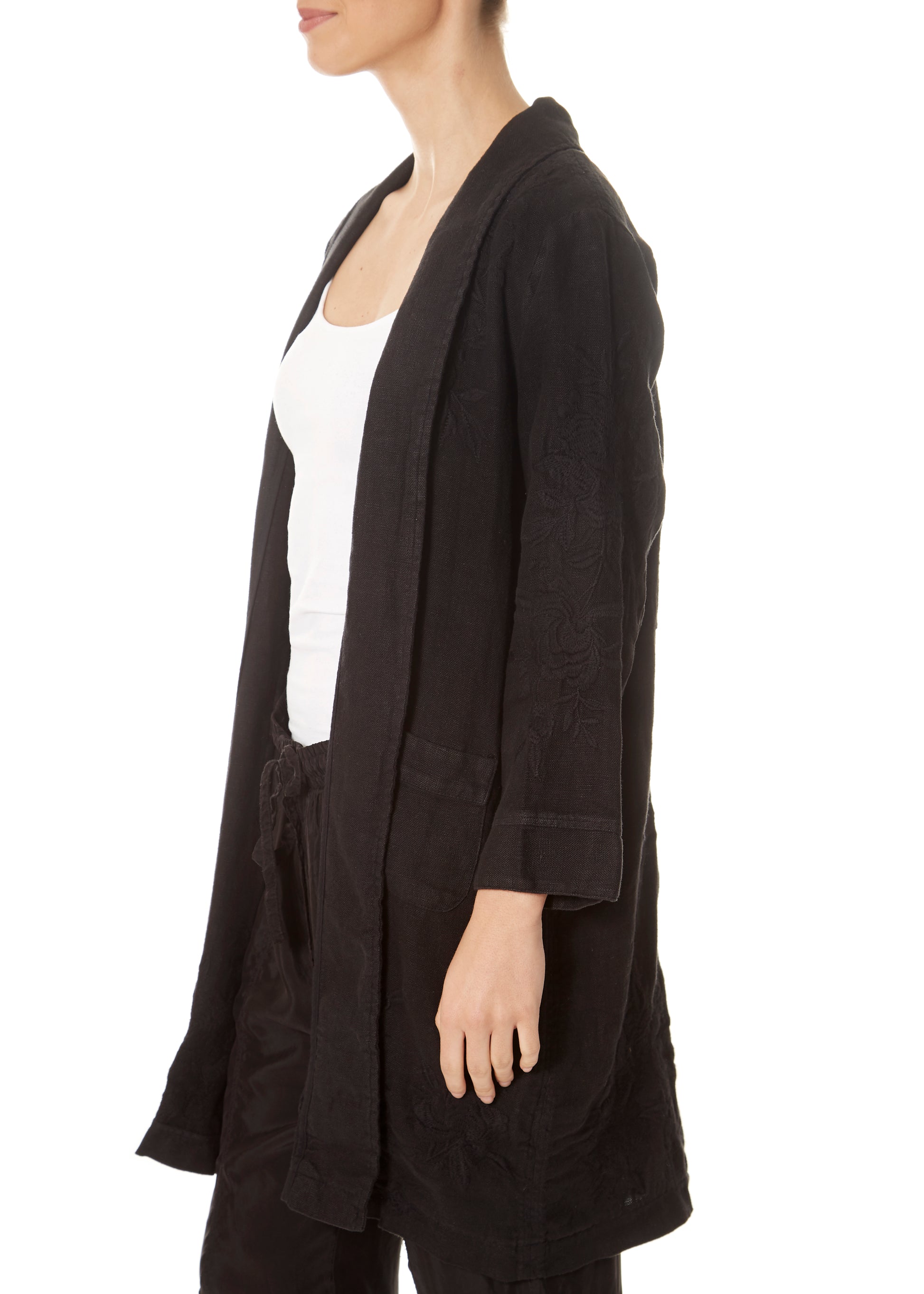 'Sadie' Heavy Black Linen Coat - Jessimara