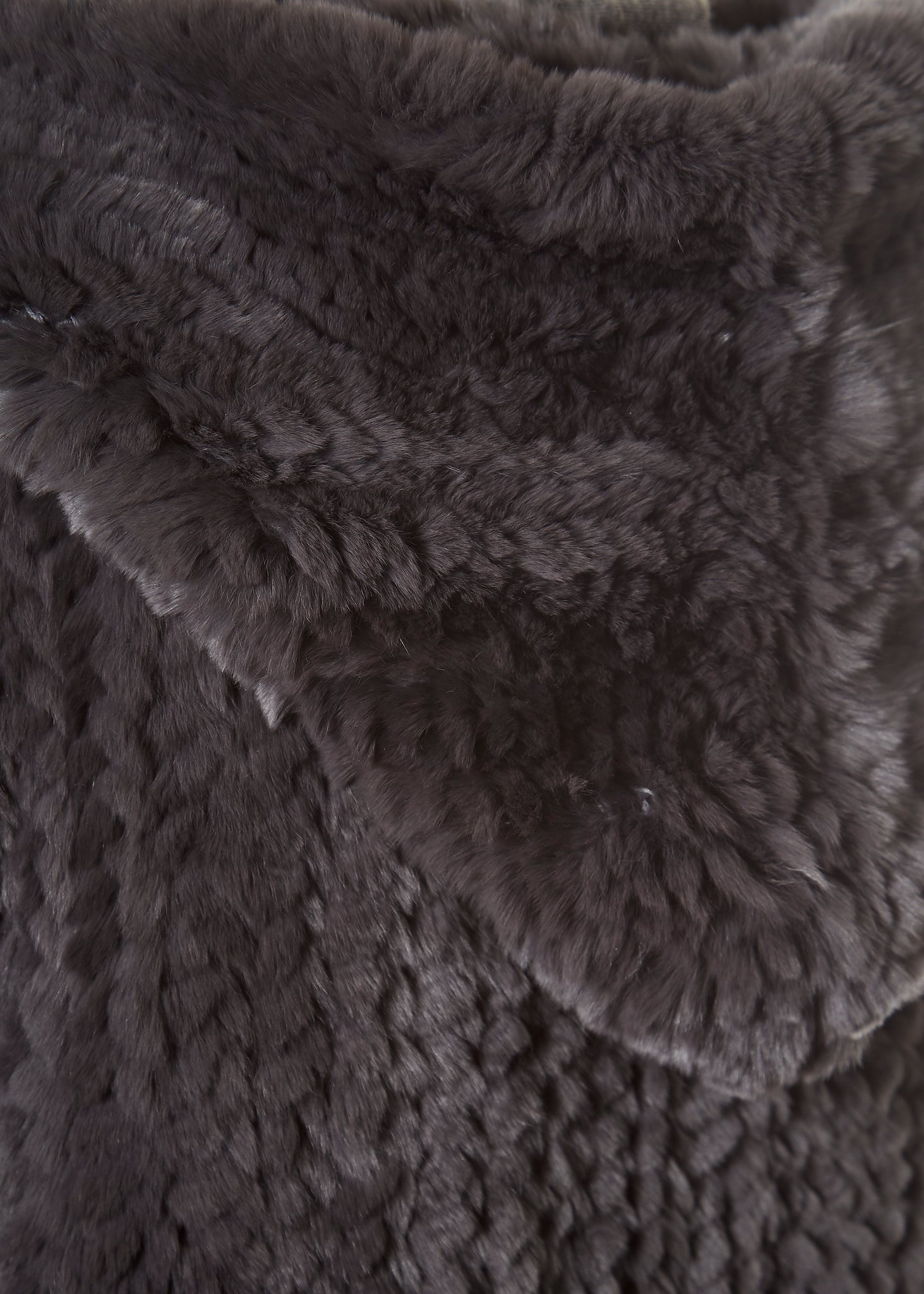 Dark Grey Long Hooded Asymmetric Knitted Rex Rabbit Jacket - Jessimara