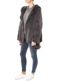 Dark Grey Asymmetric Knitted Rex Rabbit Jacket With Hood - Jessimara