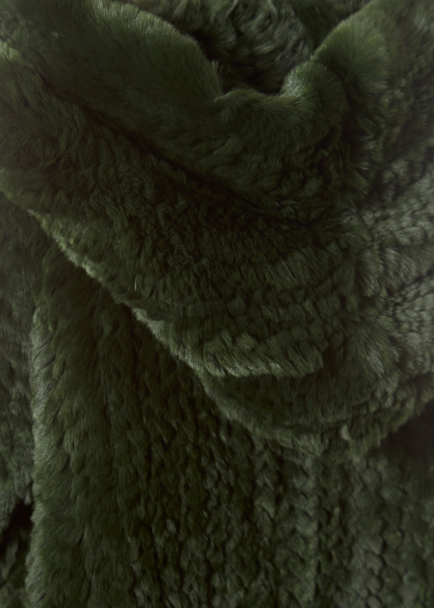 Green Asymmetric Knitted Rex Rabbit Jacket With Hood - Jessimara