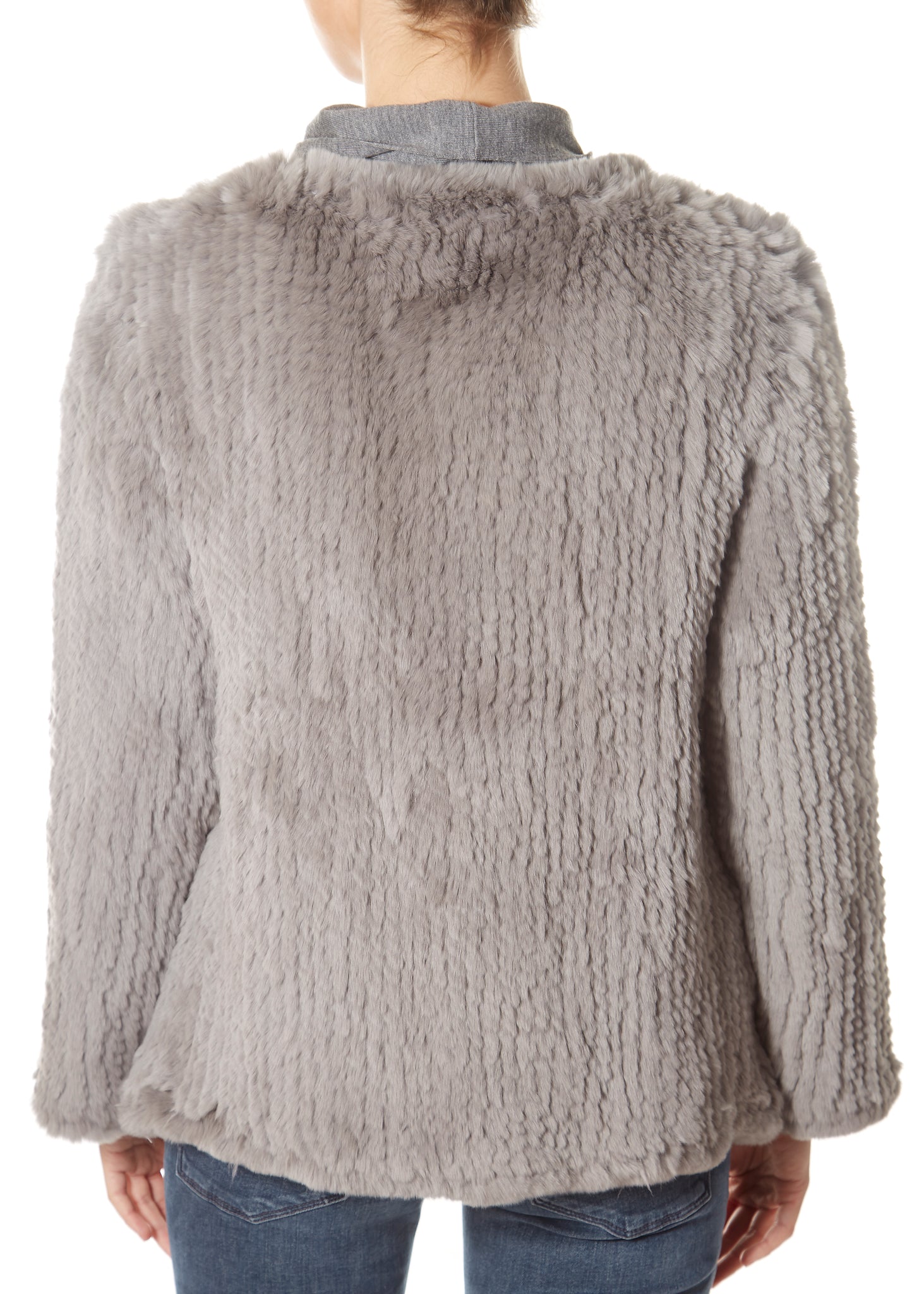 Light Grey Asymmetric Knitted Rex Rabbit Jacket - Jessimara