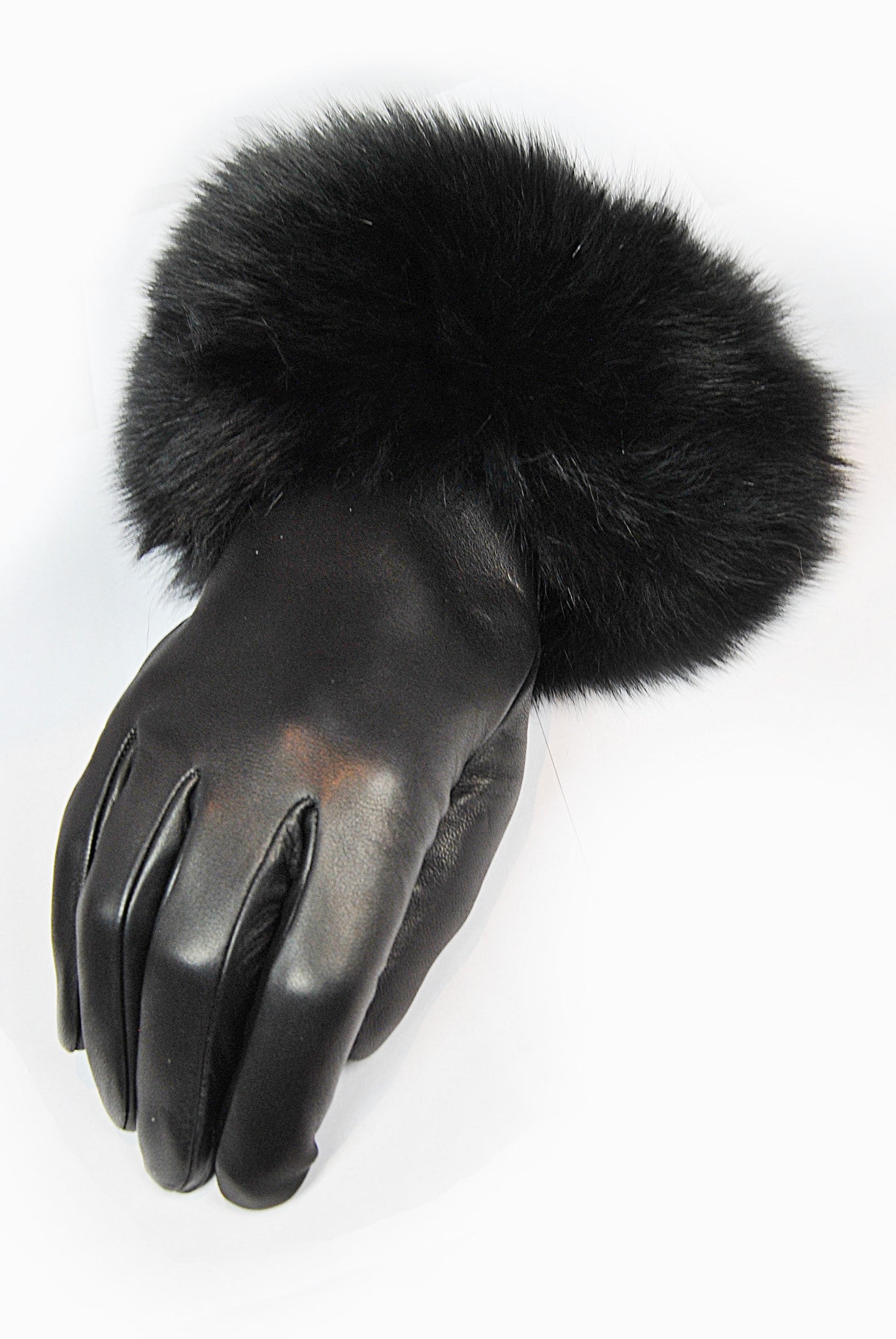 Santacana Black leather Gloves with Fox Fur Trim - Jessimara