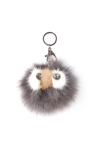 'Owl' Dark Grey Mink Fur Pom Keychain - Jessimara