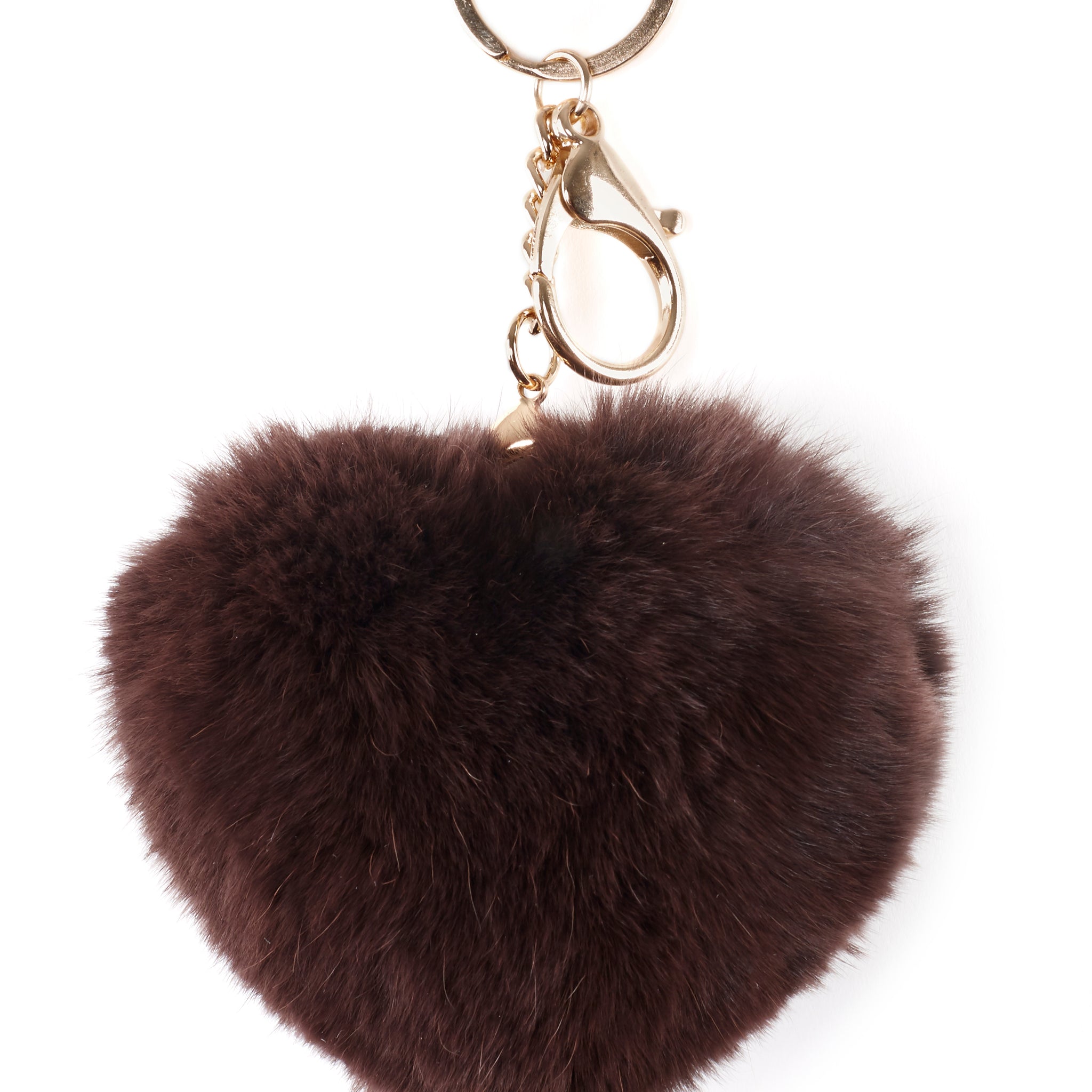 Dark Brown Heart Rabbit Fur Keychain - Jessimara