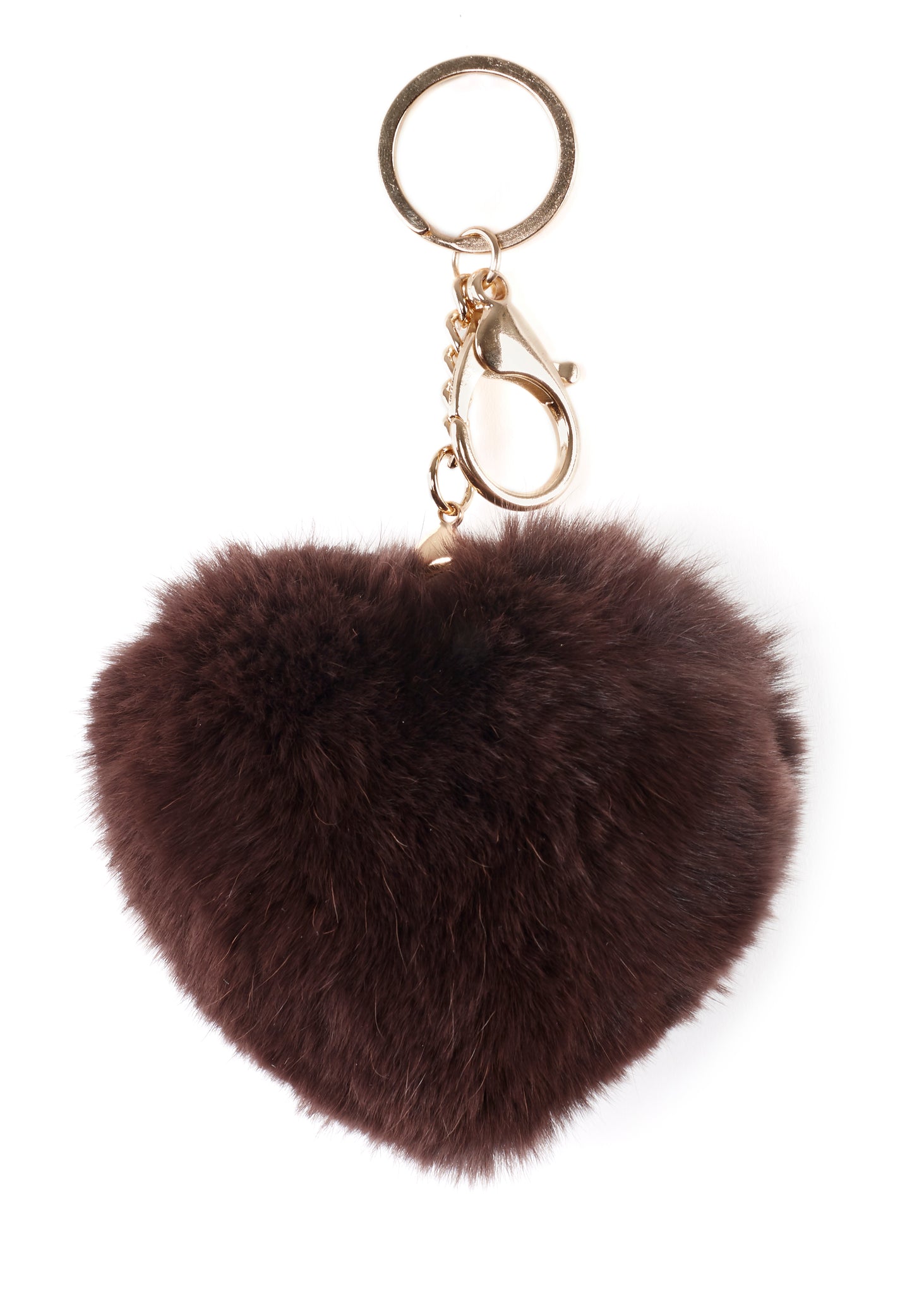 Dark Brown Heart Rabbit Fur Keychain - Jessimara