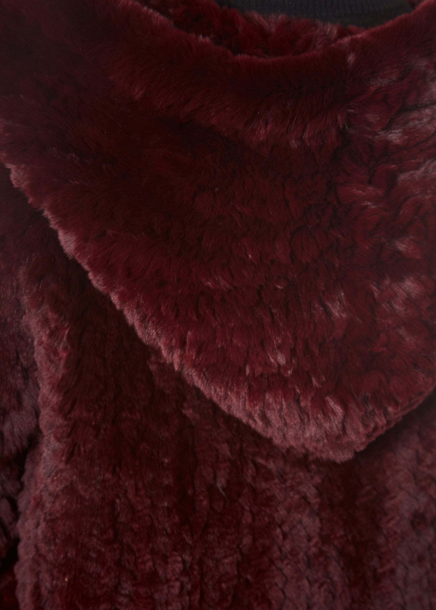 Burgundy Hooded Asymmetric Knitted Rex Rabbit Jacket - Jessimara
