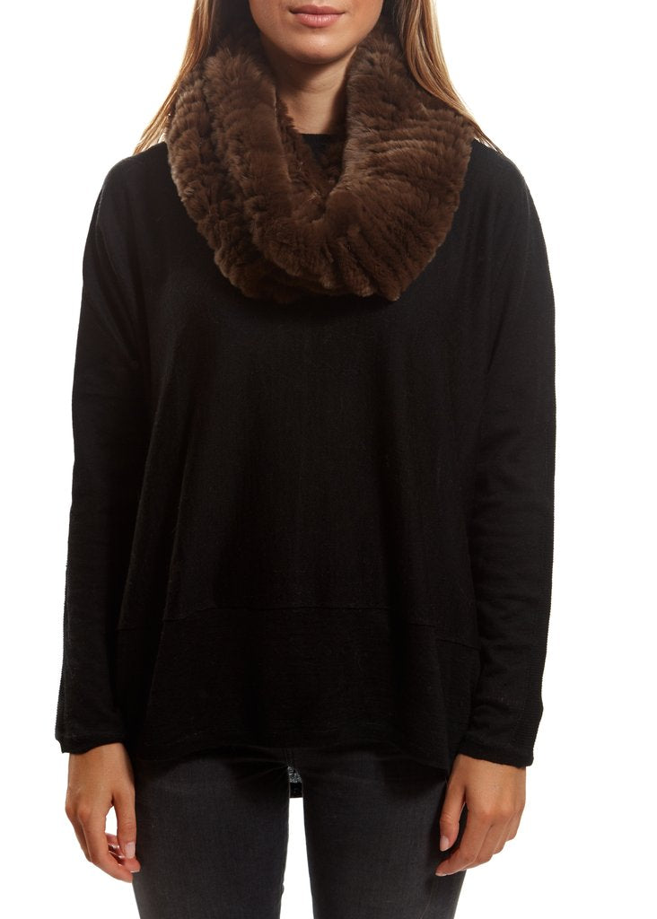 Chocolate Brown Knitted Real Rex Rabbit Fur Single Snood - Jessimara