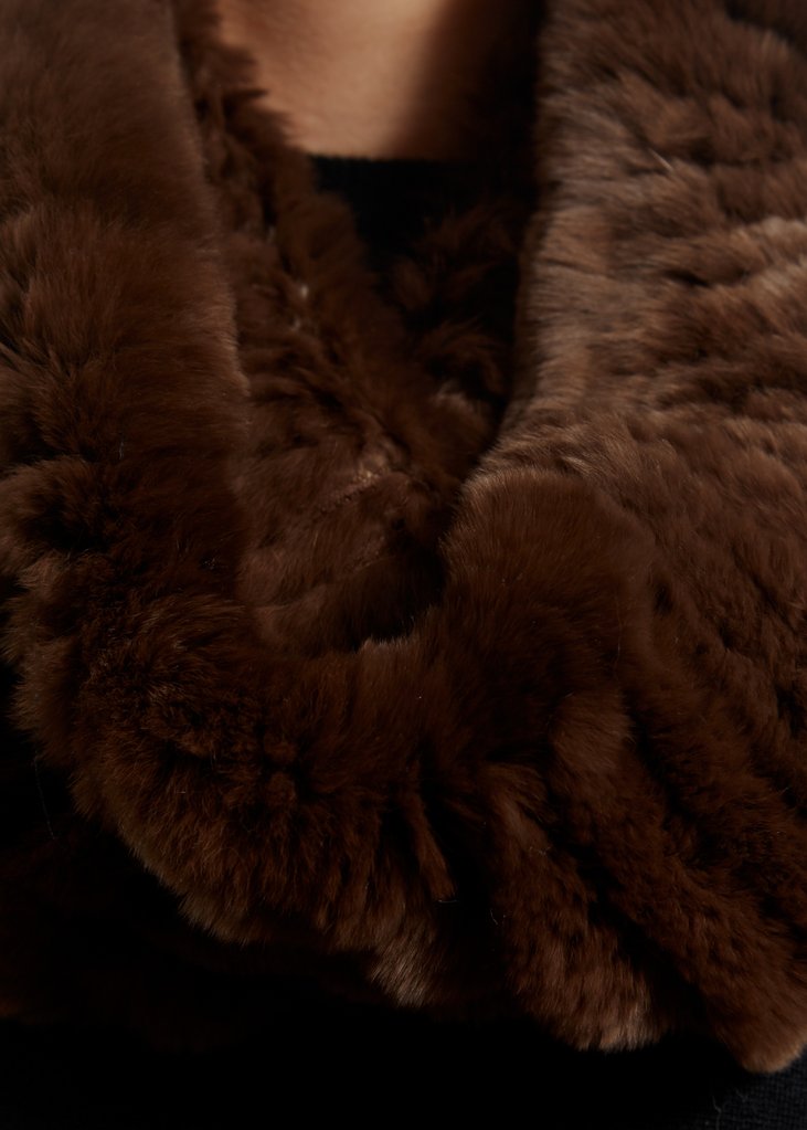 Chocolate Brown Knitted Real Rex Rabbit Fur Single Snood - Jessimara