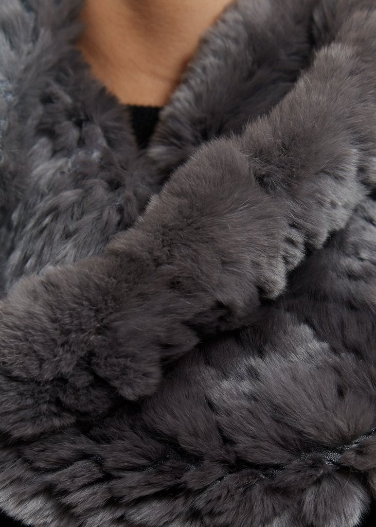 Grey Knitted Real Rex Rabbit Fur Single Snood - Jessimara