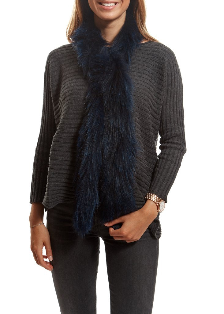 Navy Blue Fox Open Luxury Fur Scarf - Jessimara