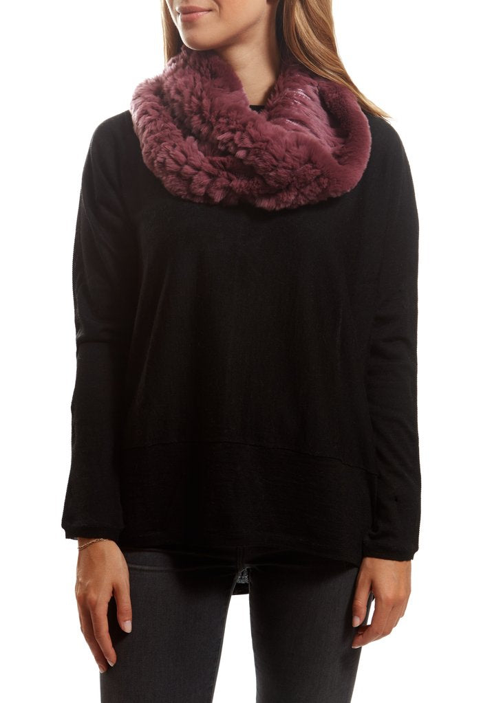 Rose Pink Knitted Real Rex Rabbit Fur Single Snood - Jessimara
