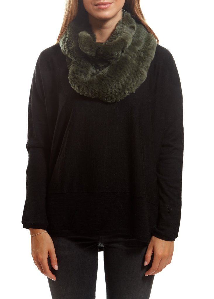 Green Knitted Rabbit Double Snood With Fur Trim - Jessimara