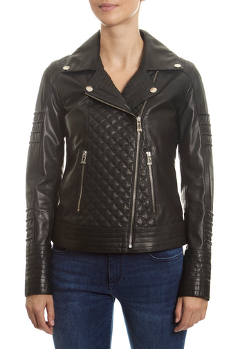Black 'Quilted' Leather Jacket - Jessimara