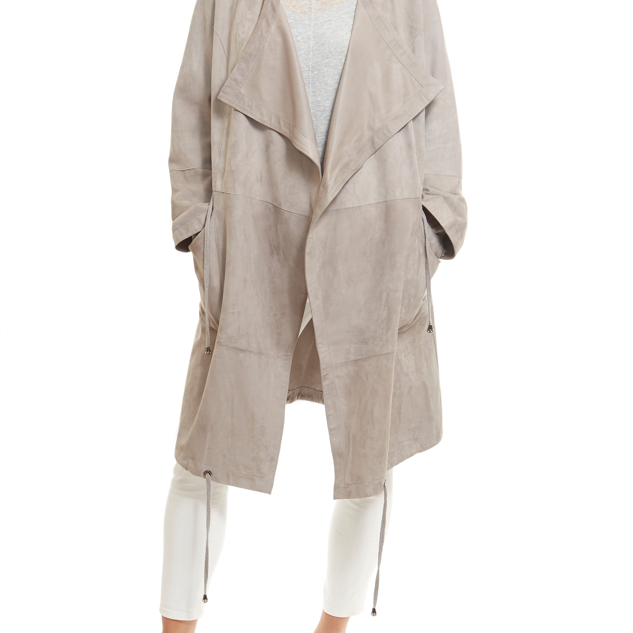 Long Light Grey Suede Coat - Jessimara