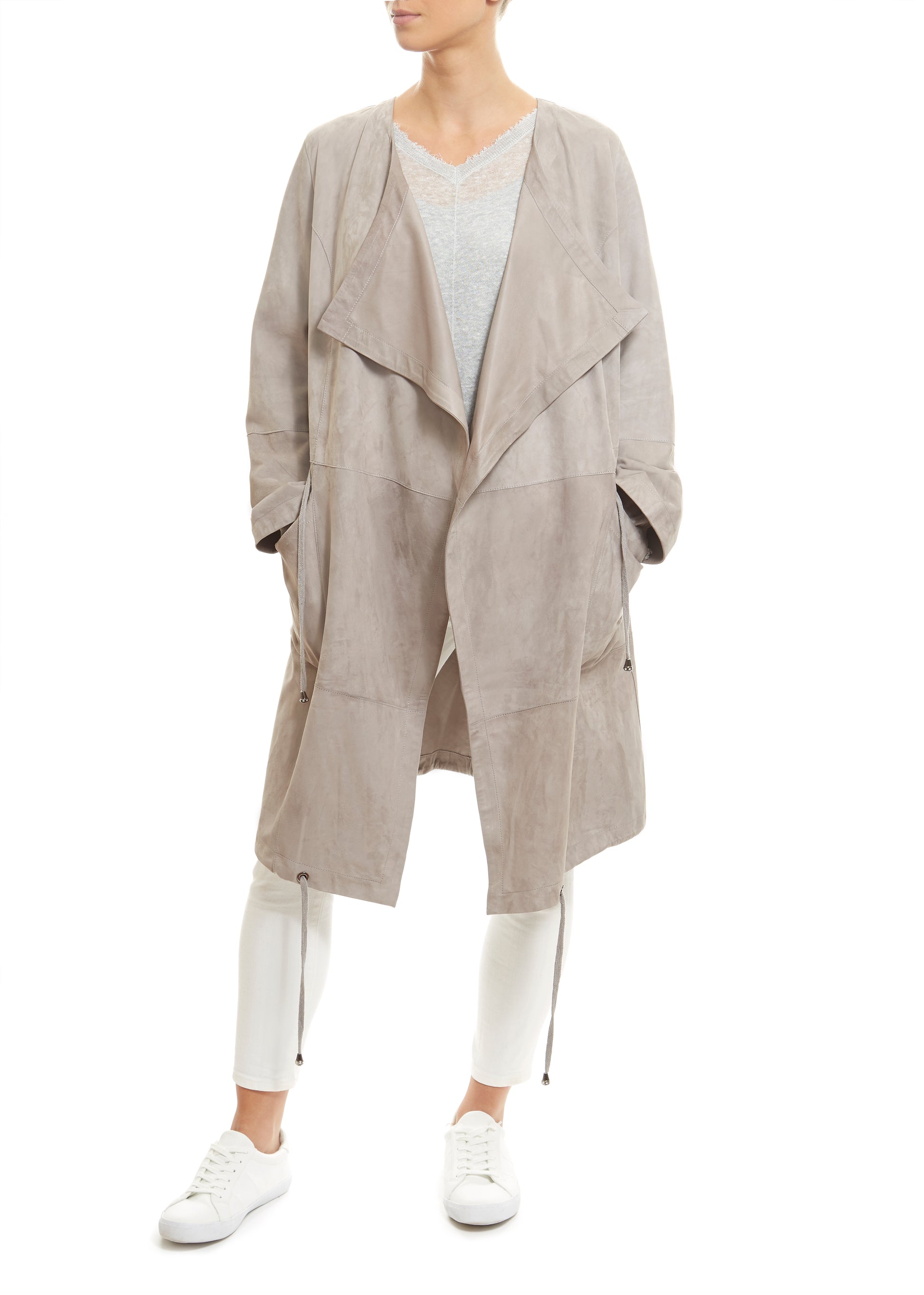 Long Light Grey Suede Coat - Jessimara