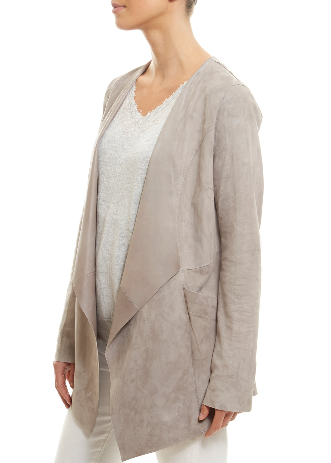 Light Grey Short Suede Jacket - Jessimara