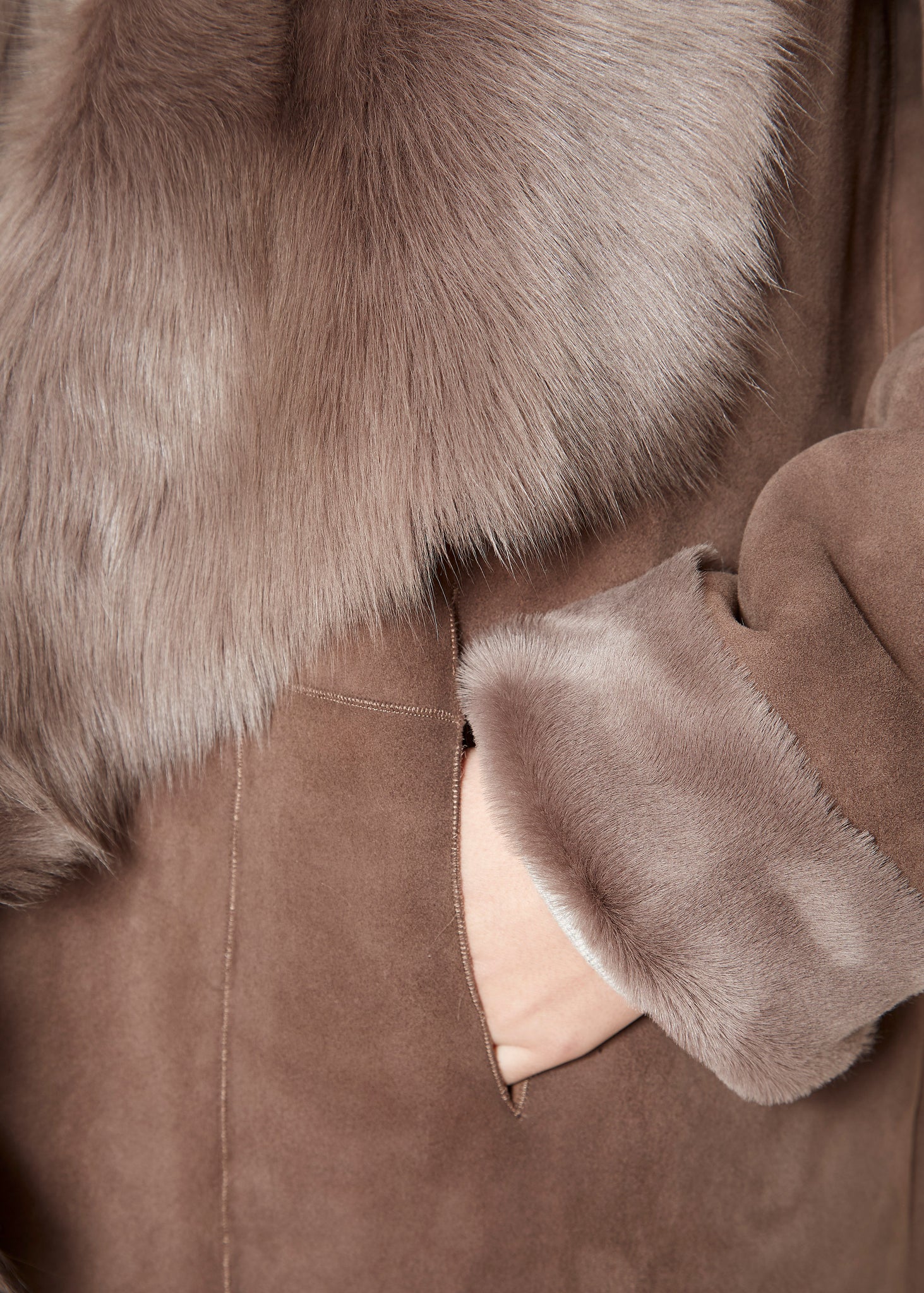 Loose New Taupe Shawl Collar Sheepskin Coat - Jessimara