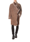 Loose New Taupe Shawl Collar Sheepskin Coat - Jessimara