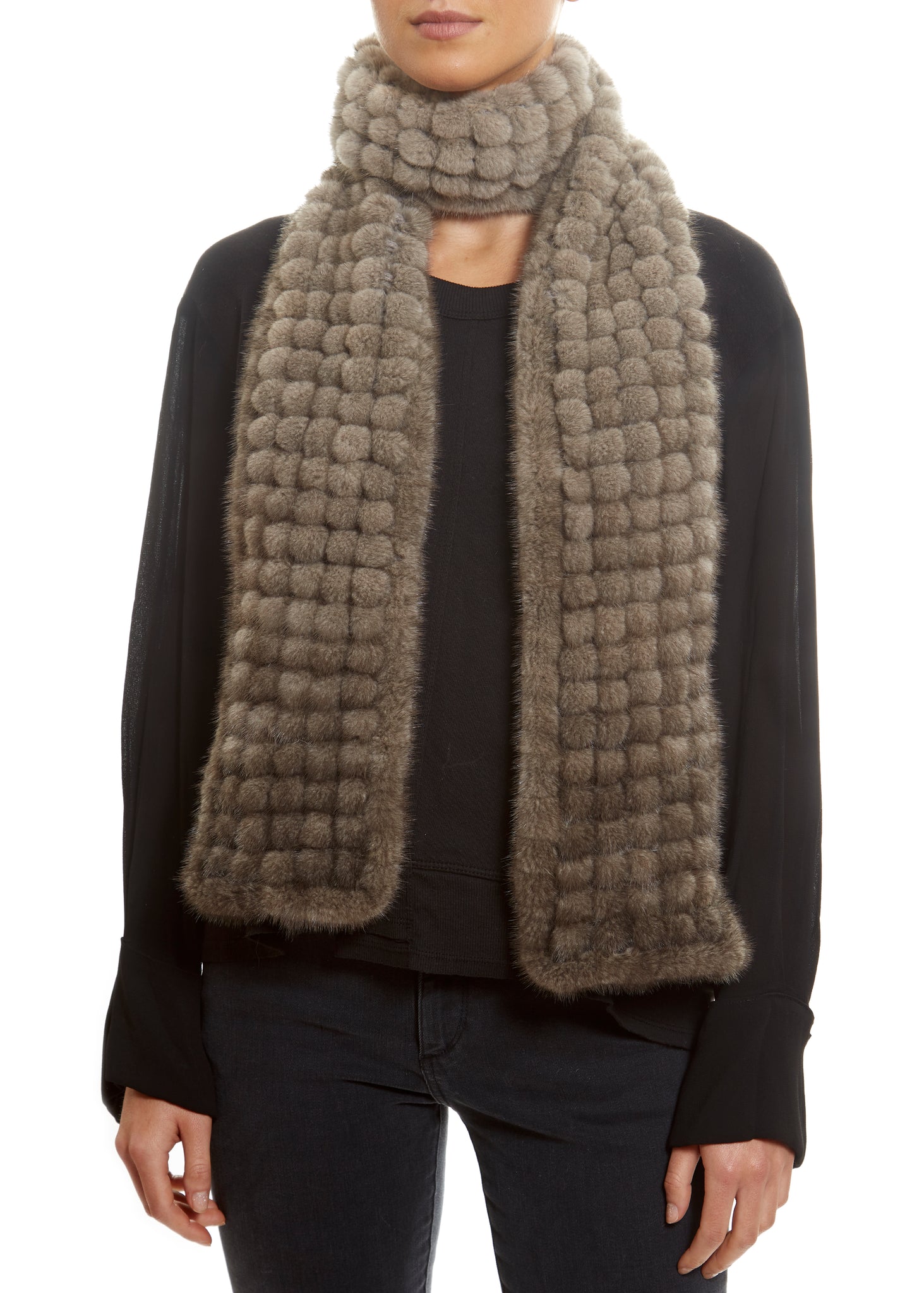 Knitted Mink 'Silver Grey' Open Bobble Luxury Fur Scarf - Jessimara