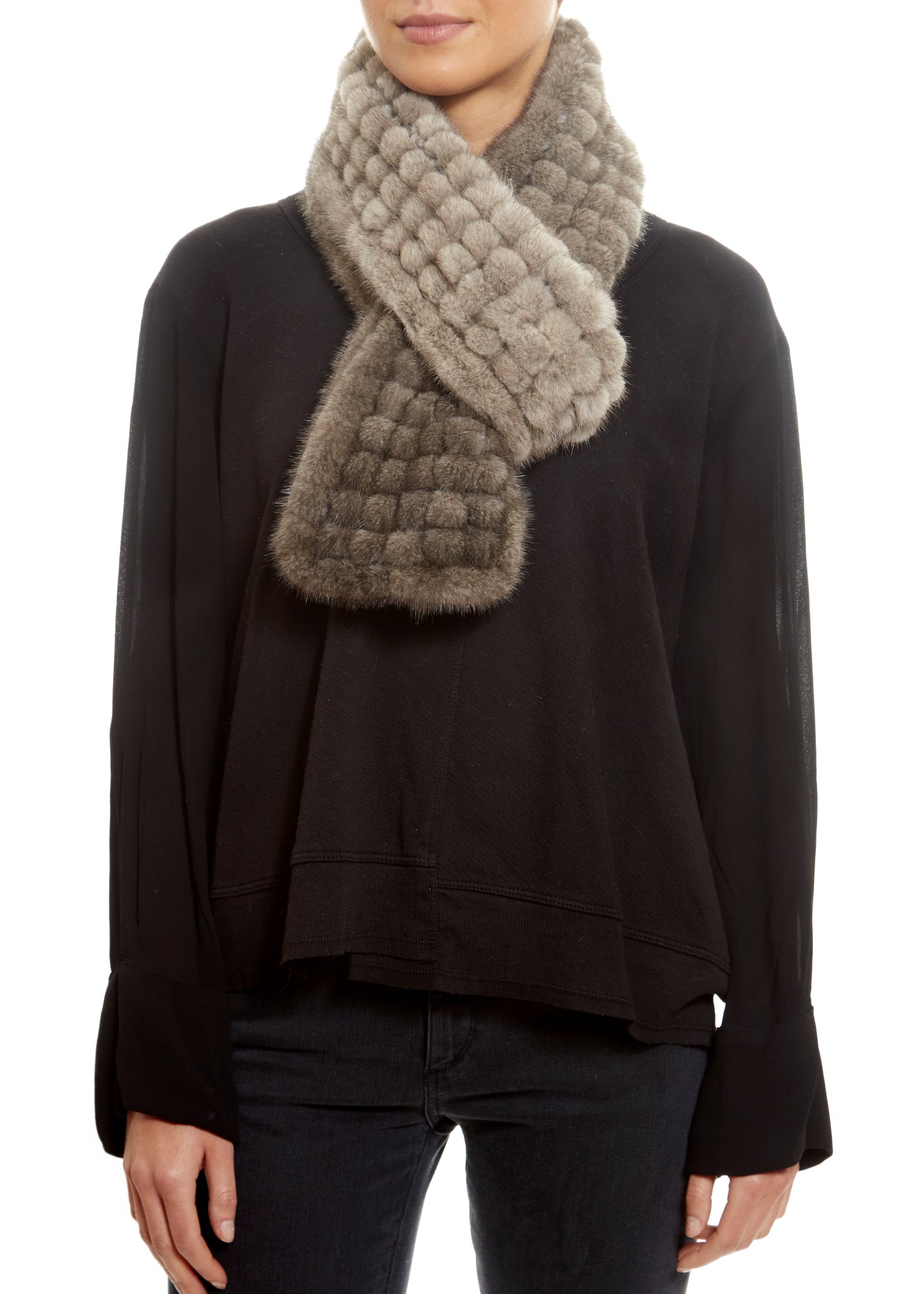 Knitted Mink 'Silver Grey' Open Bobble Luxury Fur Scarf - Jessimara