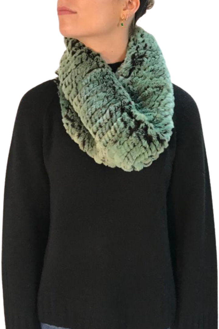 Mint Green Snowtop Knitted Real Rex Rabbit Fur Single Snood Scarf - Jessimara