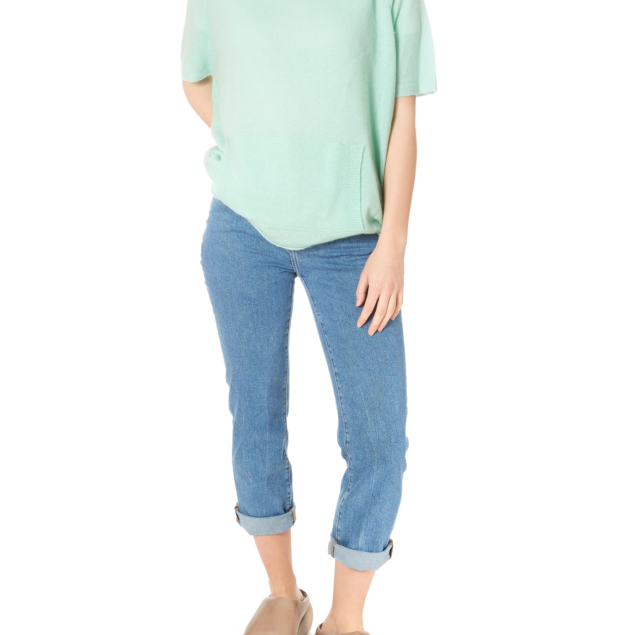 Alyn Soft Mint Short Sleeve Cashmere Sweater