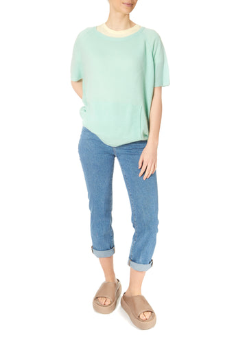 Alyn Soft Mint Short Sleeve Cashmere Sweater