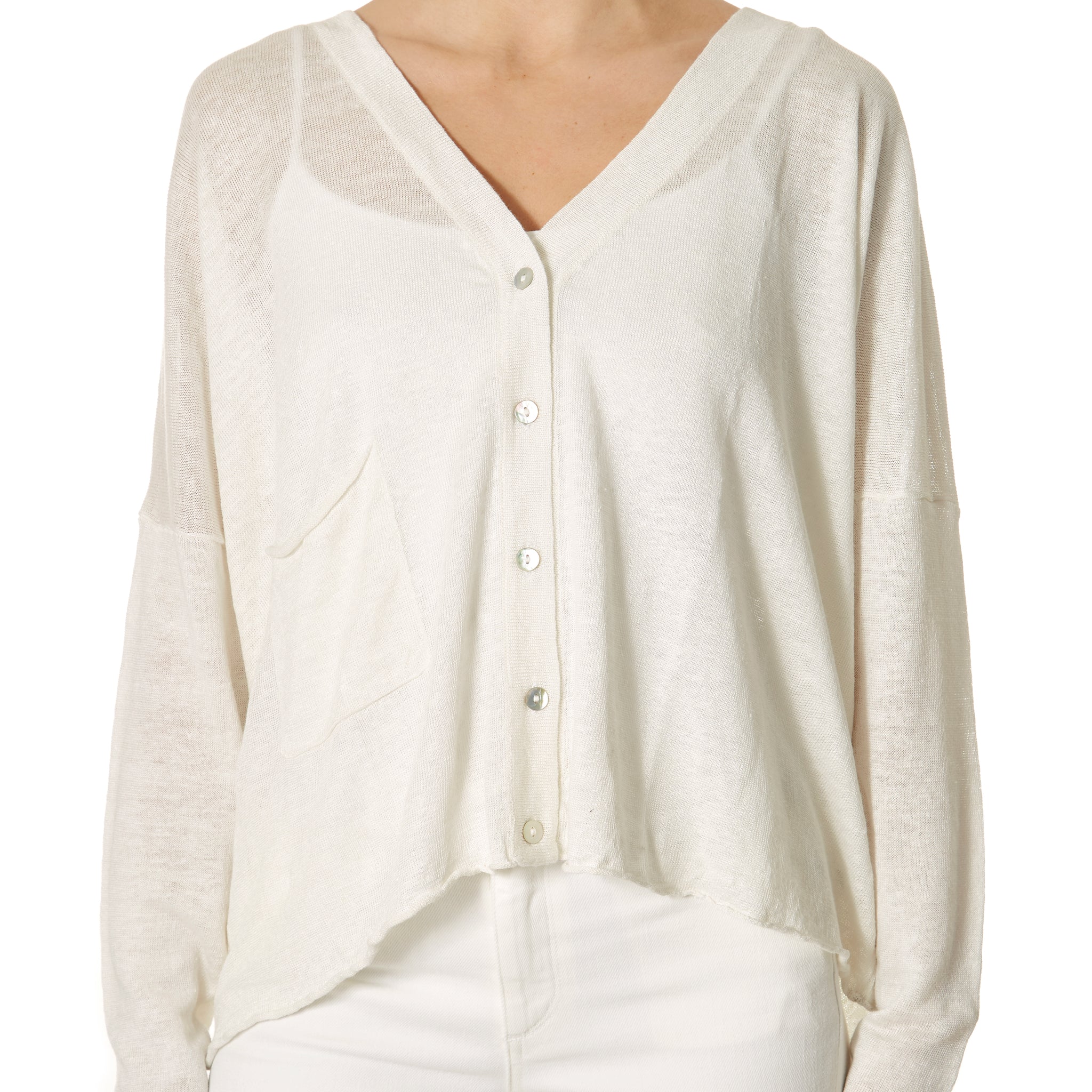 'Luna' Natural V Neck Boxy Cardigan - Jessimara