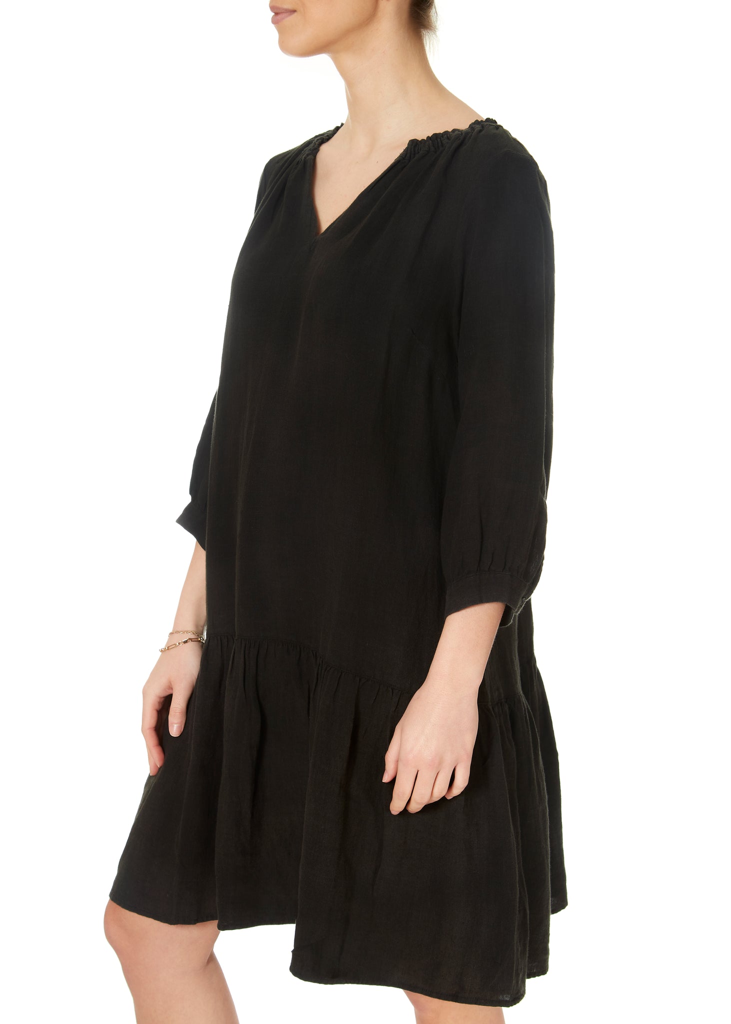 Chania Black Linen Dress