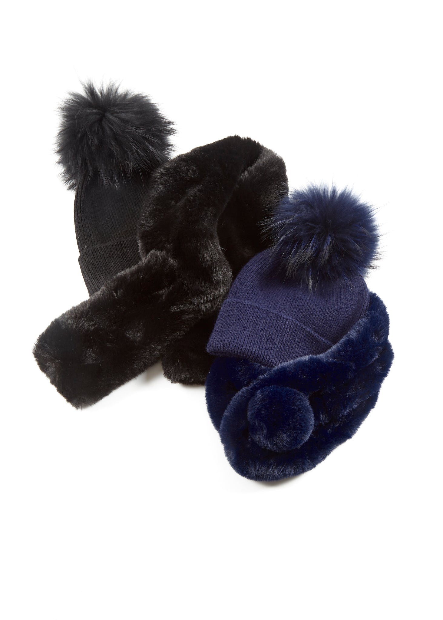 Fur5Eight Navy Premium Wool Blend Fur Pom Hat