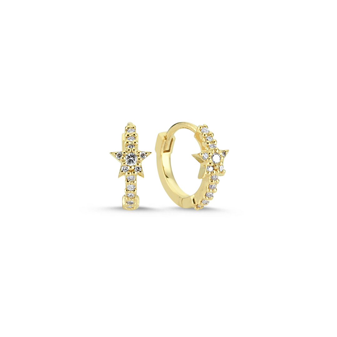 Yellow 14K Gold Stars Diamond Hoop Earrings - Jessimara