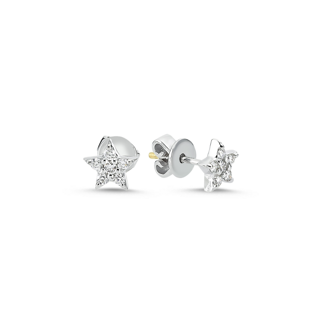 White 14K Gold Diamond Stars Stud Earrings - Jessimara