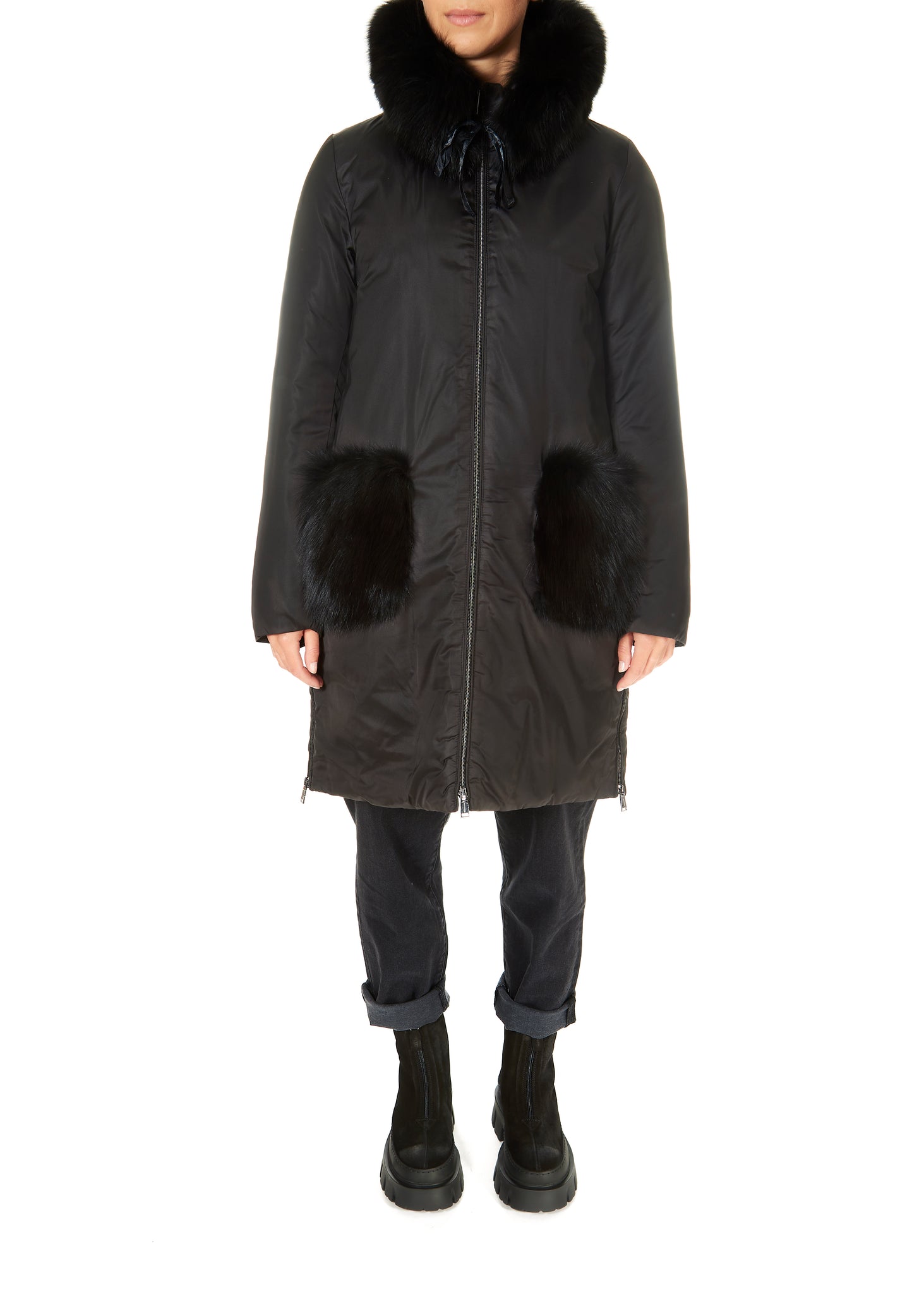 Pregio Fur Trim Puffer Black