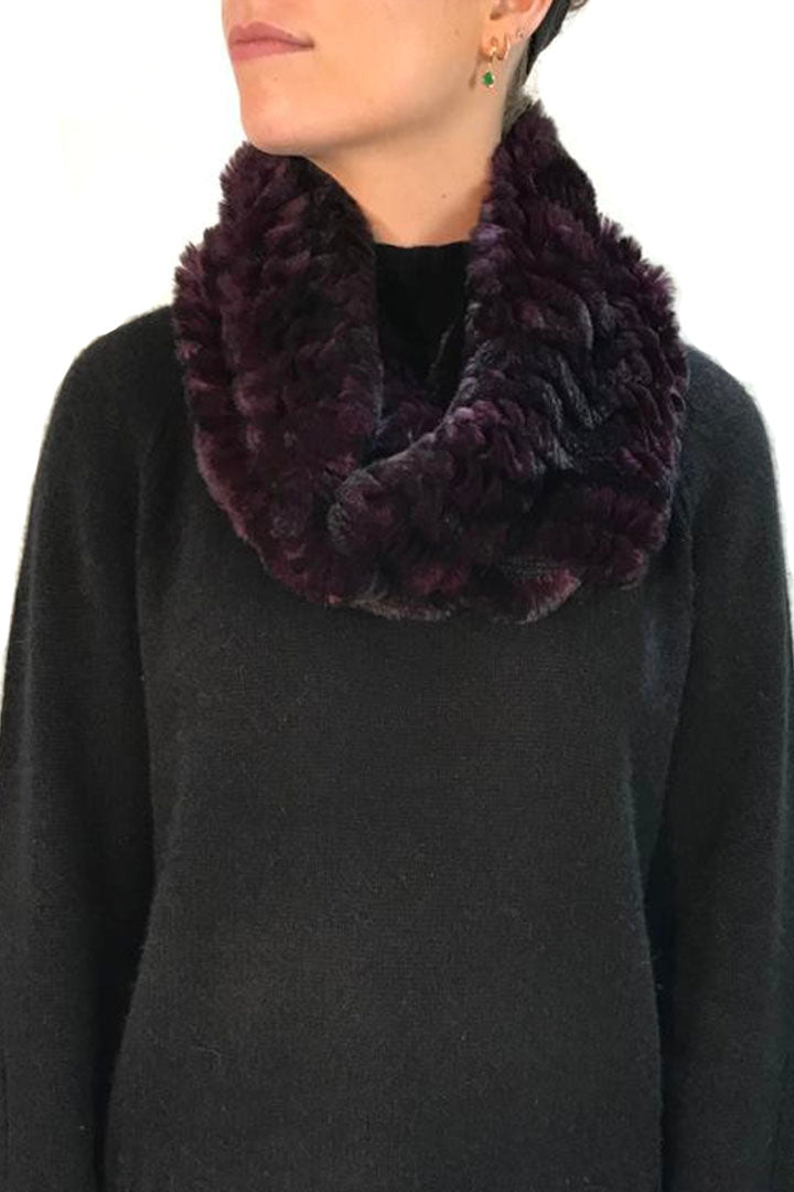Purple Snowtop Knitted Real Rex Rabbit Fur Single Snood Scarf - Jessimara