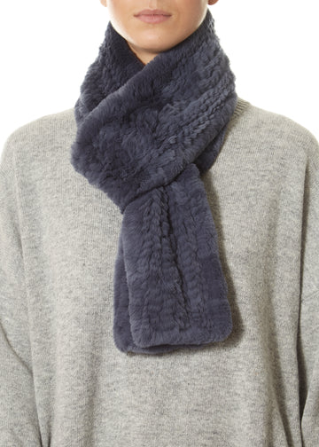 Dark Denim Blue Open Real Rex Rabbit Fur Scarf - Jessimara