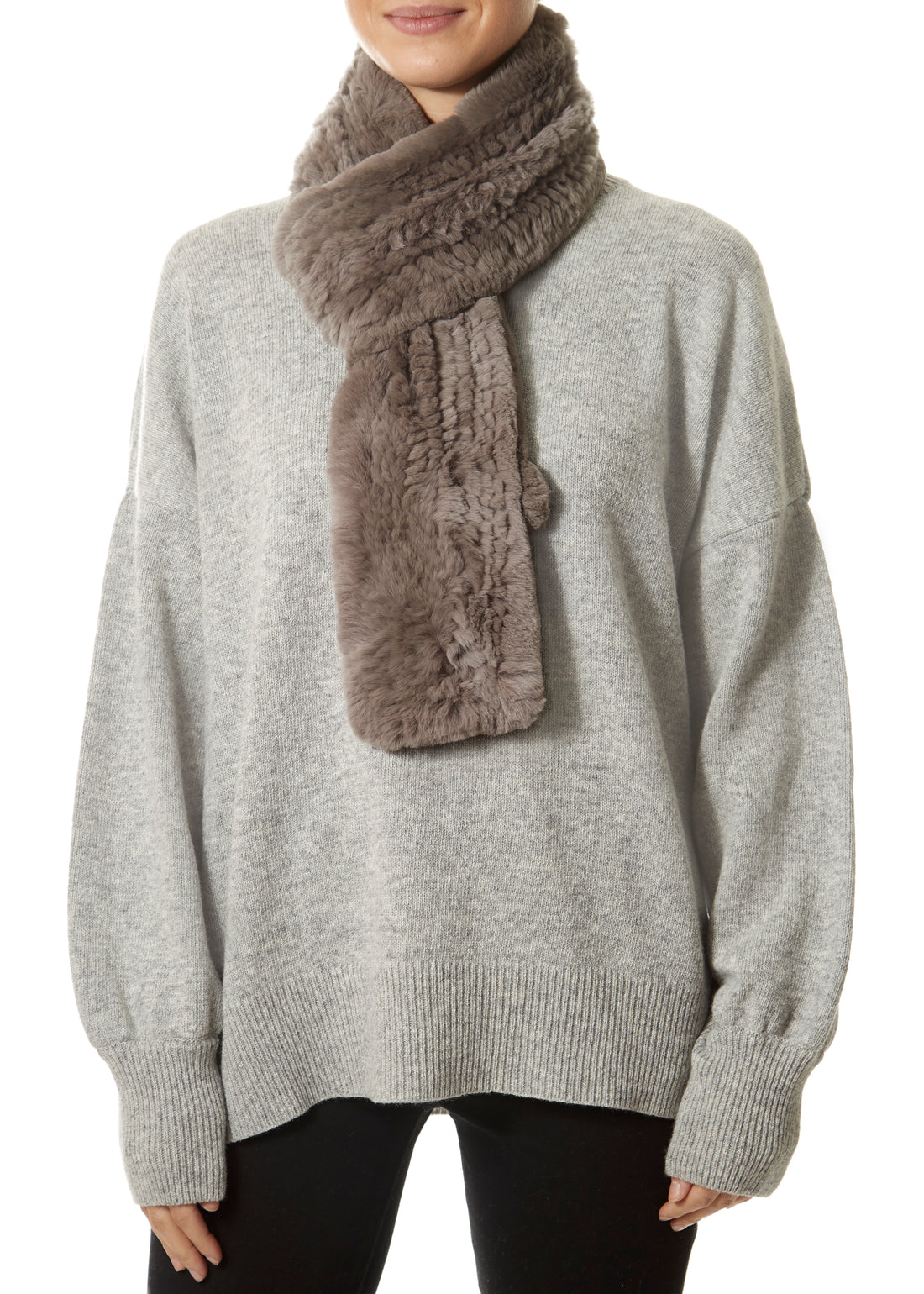 Taupe/Grey 'Open' Real Rex Rabbit Fur Scarf - Jessimara