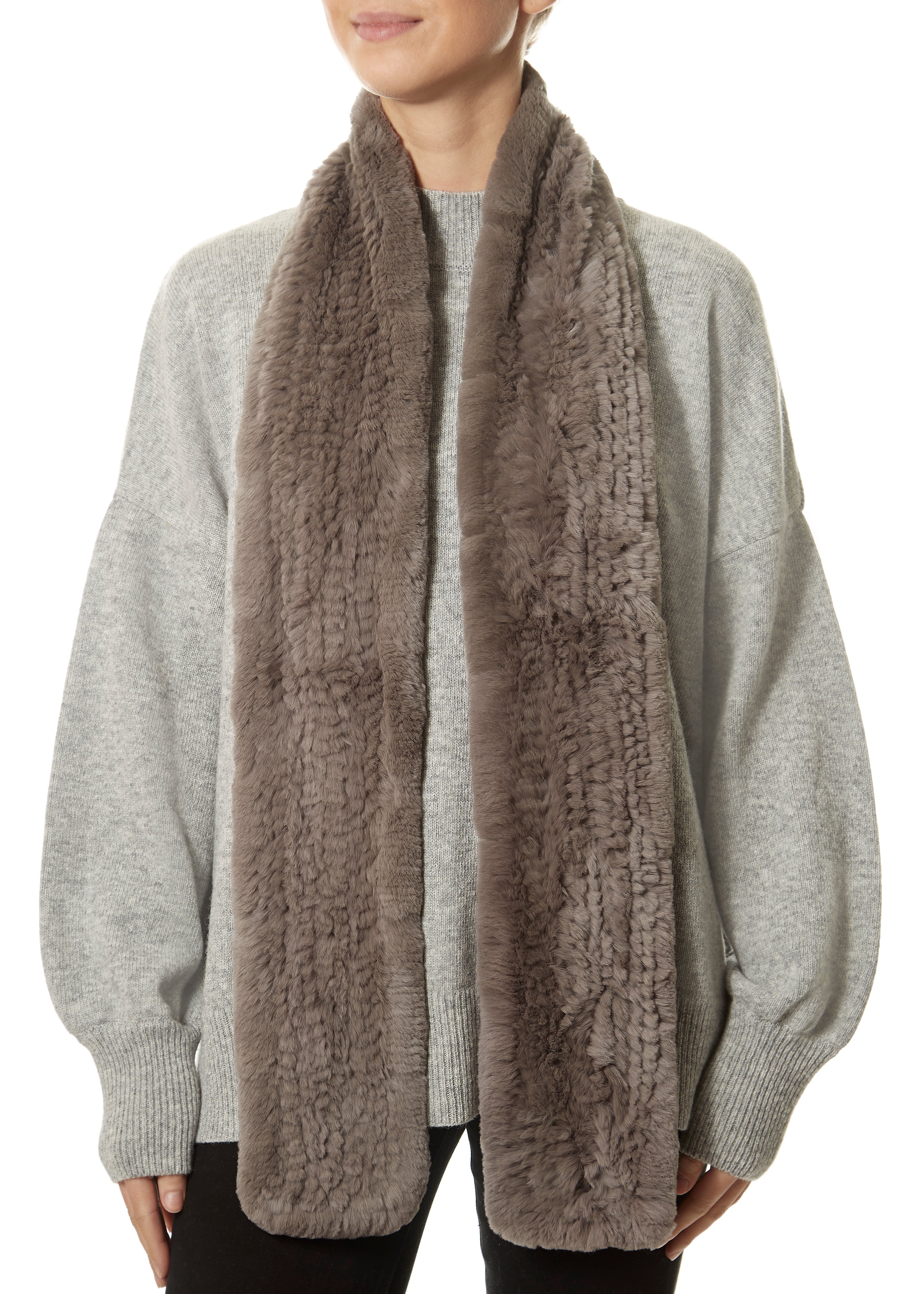 Taupe/Grey 'Open' Real Rex Rabbit Fur Scarf | Jessimara London