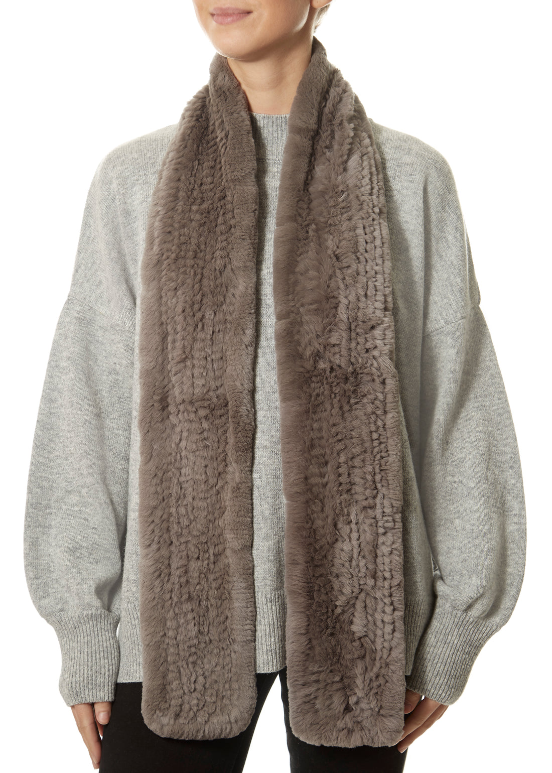 Taupe/Grey 'Open' Real Rex Rabbit Fur Scarf - Jessimara