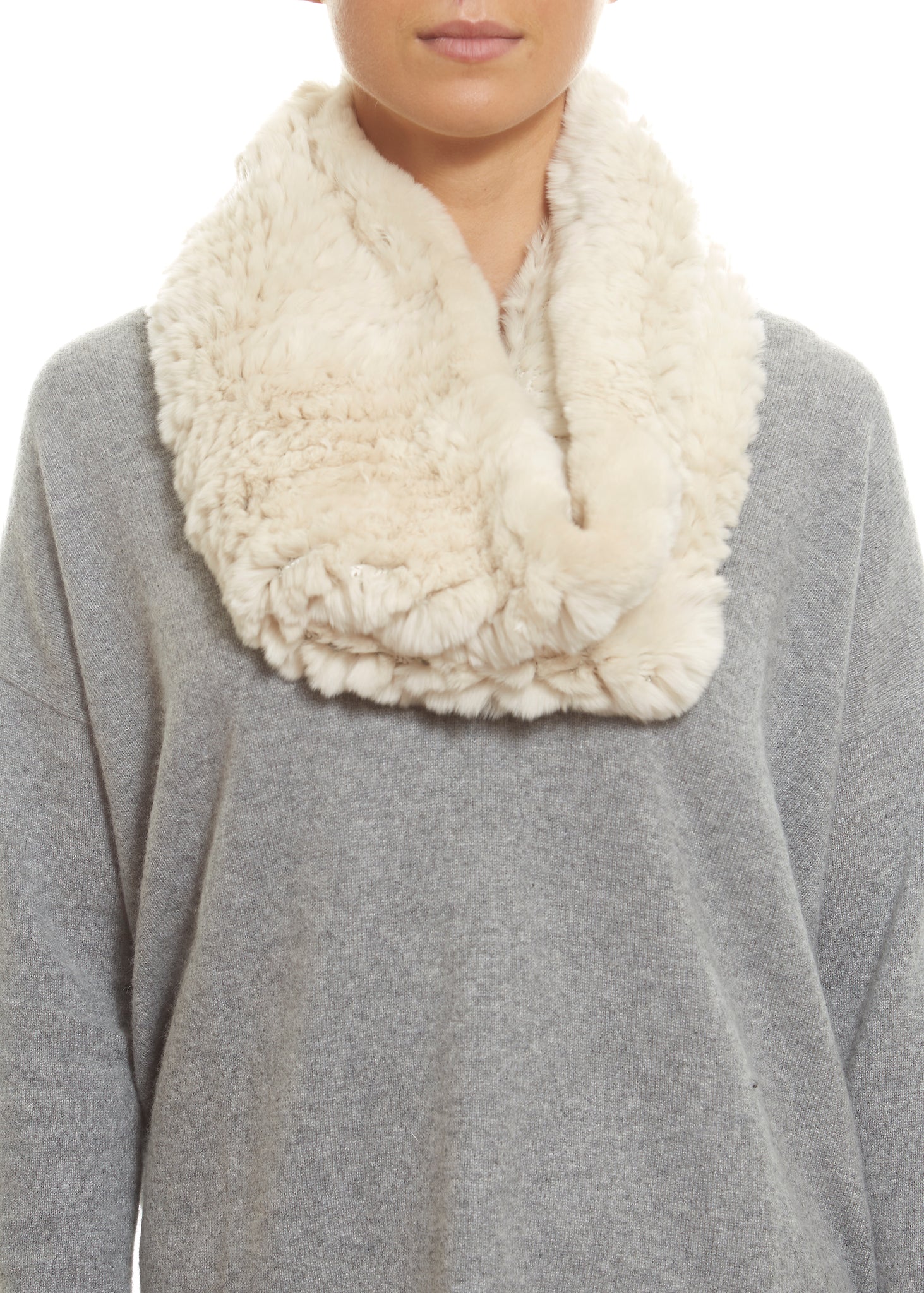 Cream Knitted Real Rex Rabbit Single Snood - Jessimara