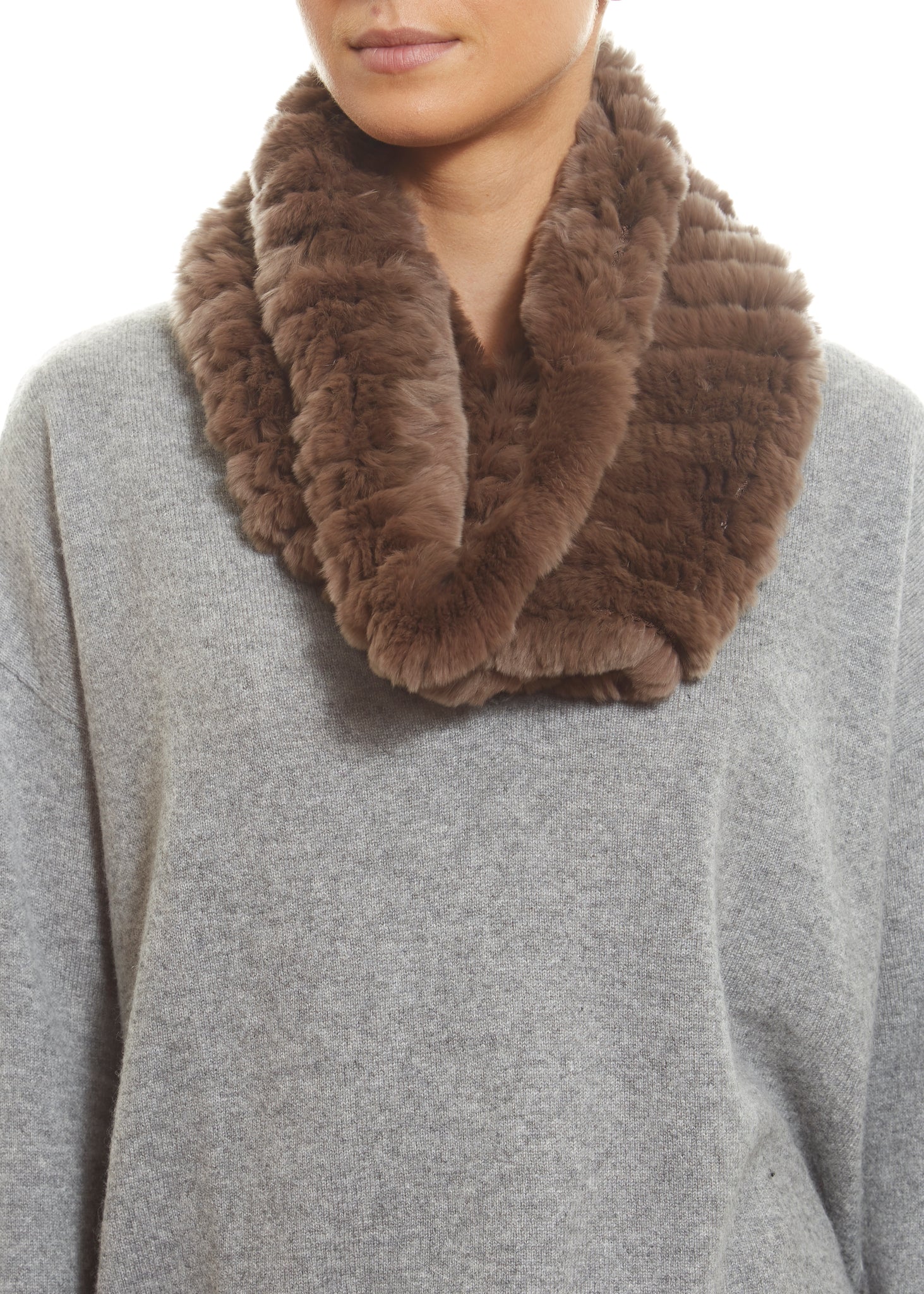 Mocha Real Rex Rabbit Fur Single Snood - Jessimara
